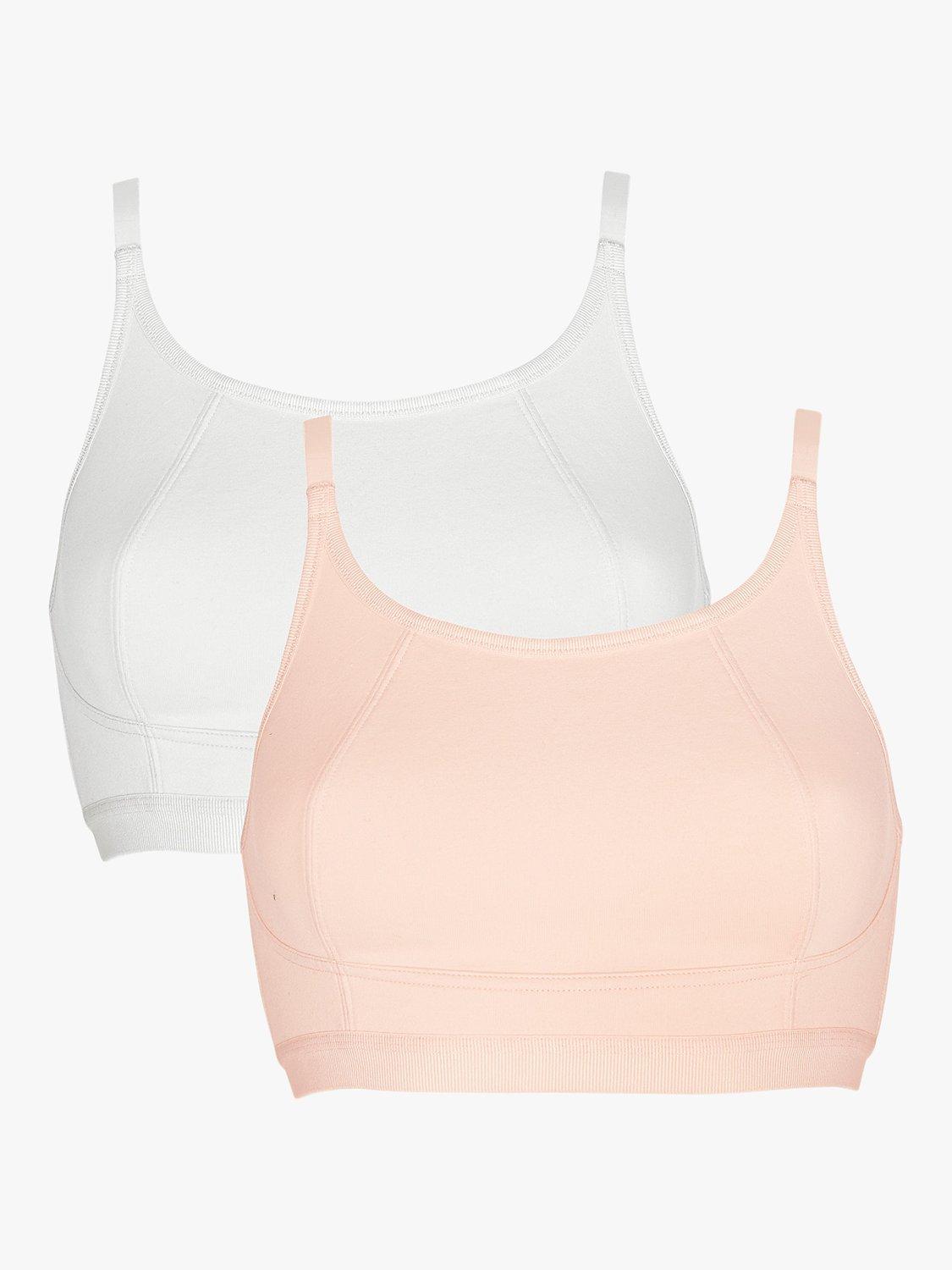 Product image 1 of 5, which shows Royce Lola Crop Top Non-Wired Bra, Pack of 2, Peach/White, 36A/AA