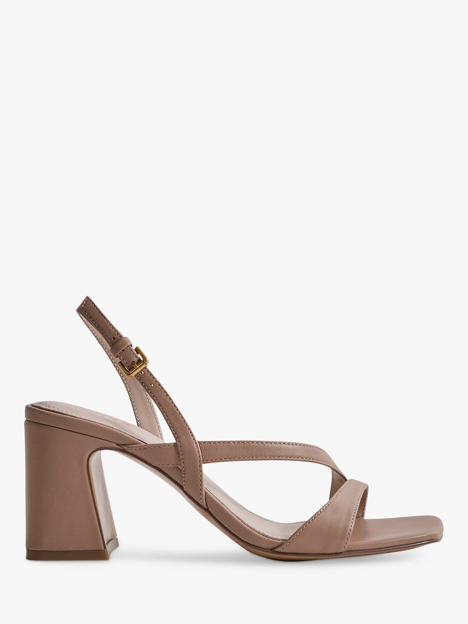 Reiss Alice Block Heel Leather Sandals, Nude, 7