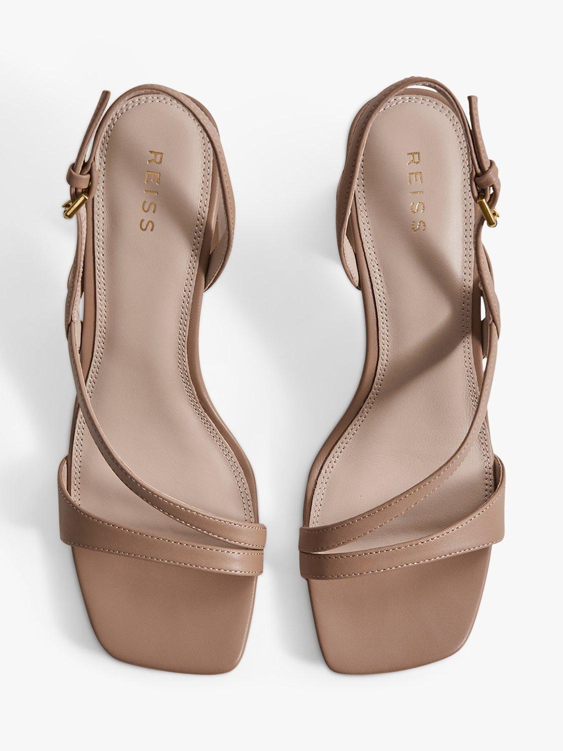 Product image 3 of 5, which shows Reiss Alice Block Heel Leather Sandals, Nude, 7