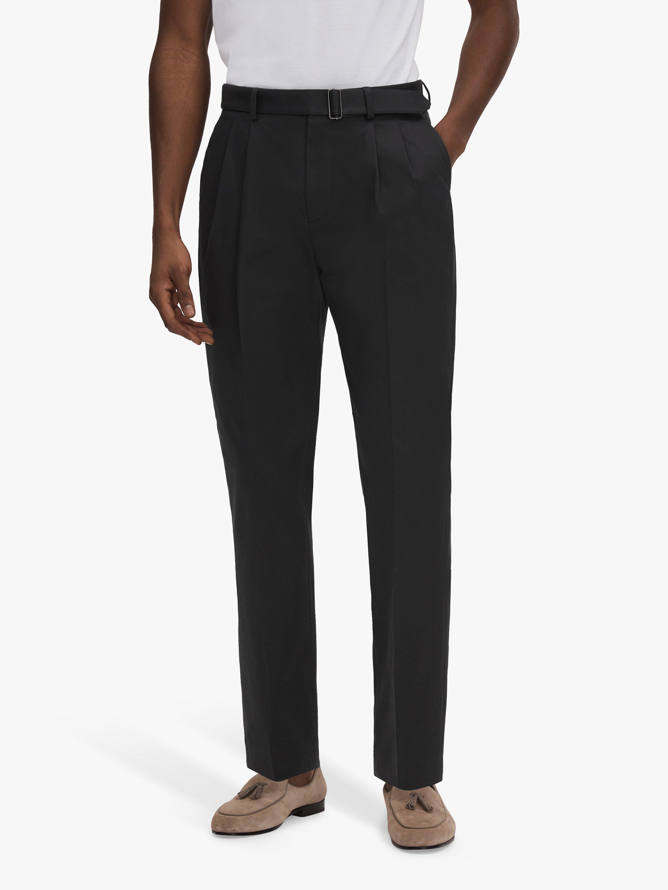 Reiss Liquid Belted Tapered Trousers, Black