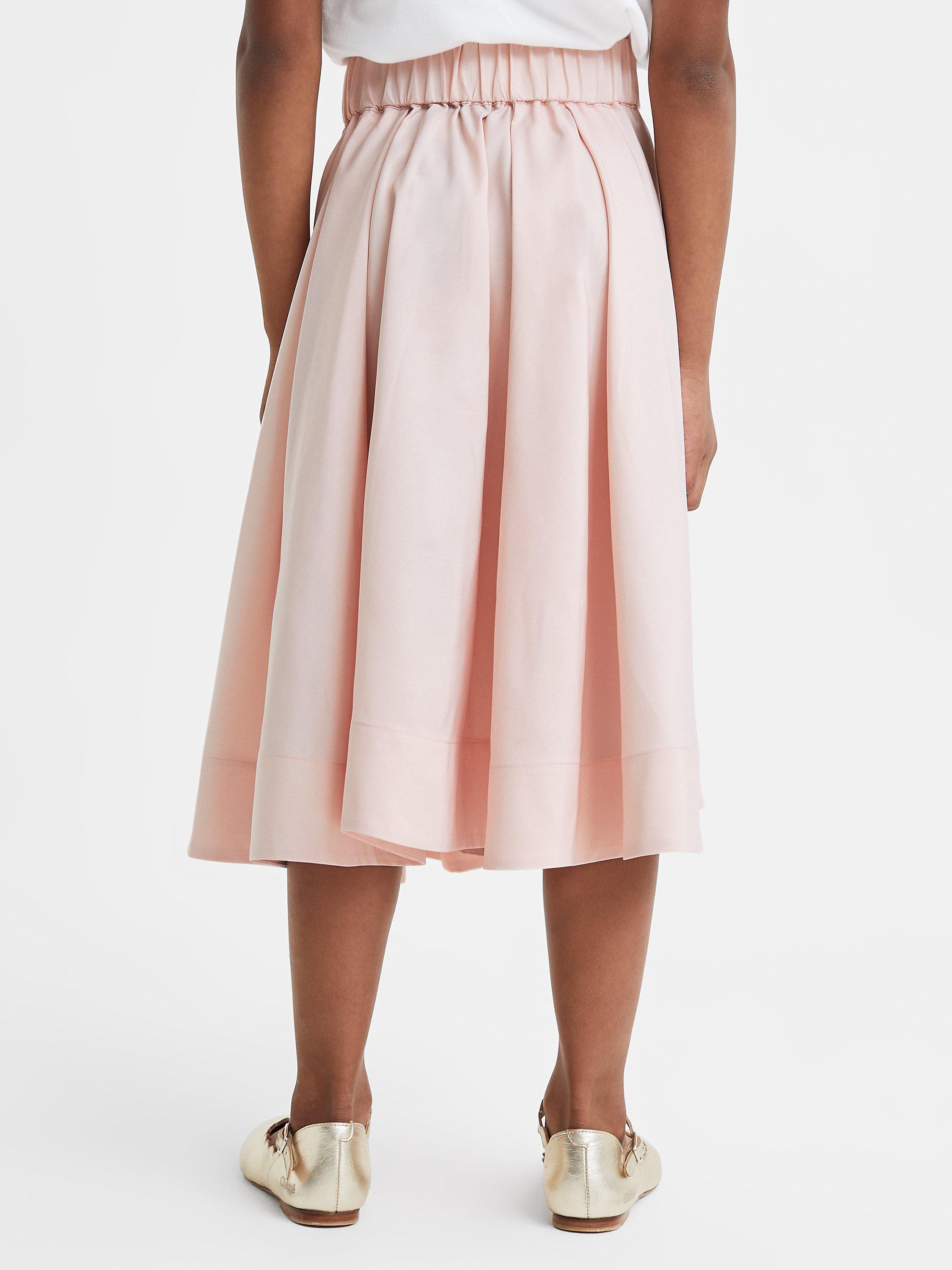 Reiss Kids Garcia Taffeta Pleated Belted Midi Skirt Pink