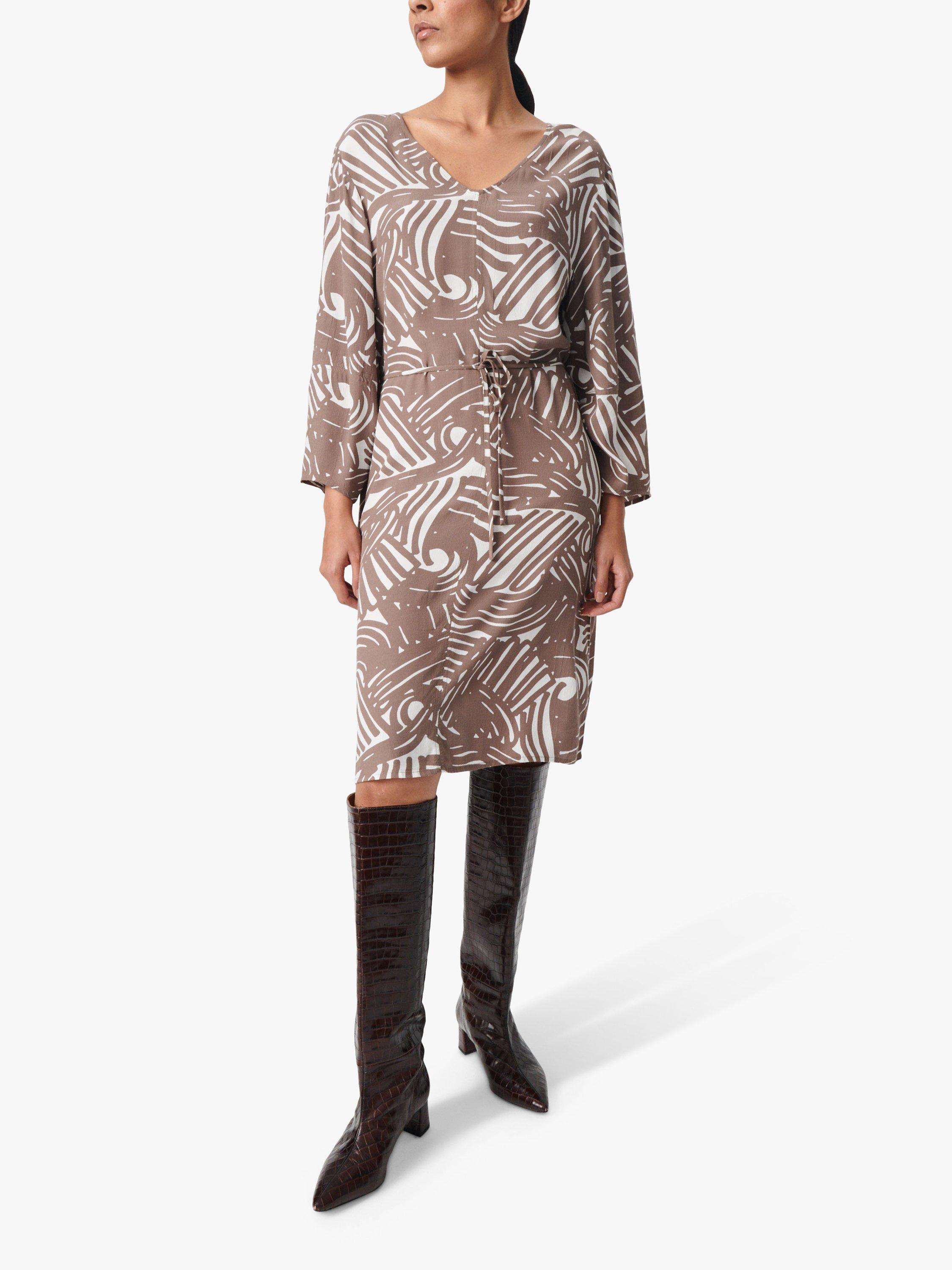 Product image 1 of 7, which shows Soaked In Luxury Marian V-Neck Knee-Length Dress, Walnut Lines, XS