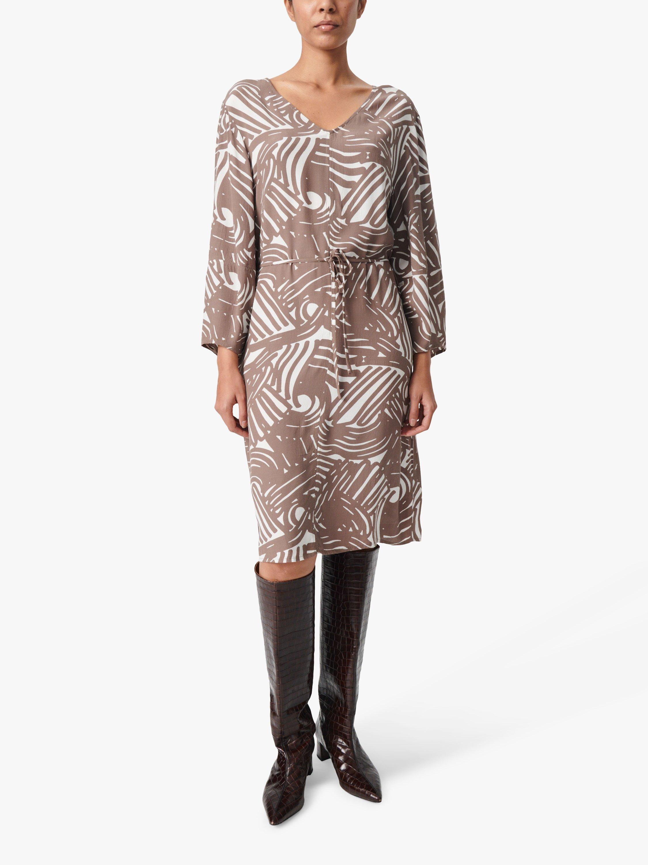 Product image 4 of 7, which shows Soaked In Luxury Marian V-Neck Knee-Length Dress, Walnut Lines, XS
