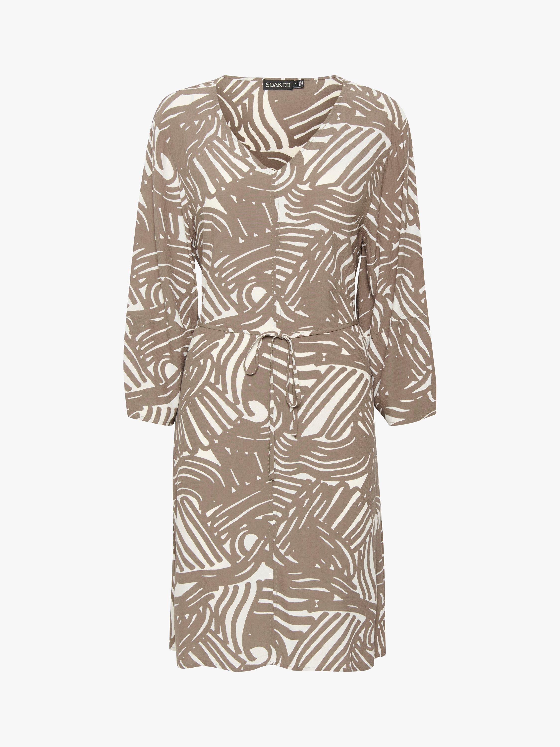Product image 6 of 7, which shows Soaked In Luxury Marian V-Neck Knee-Length Dress, Walnut Lines, XS