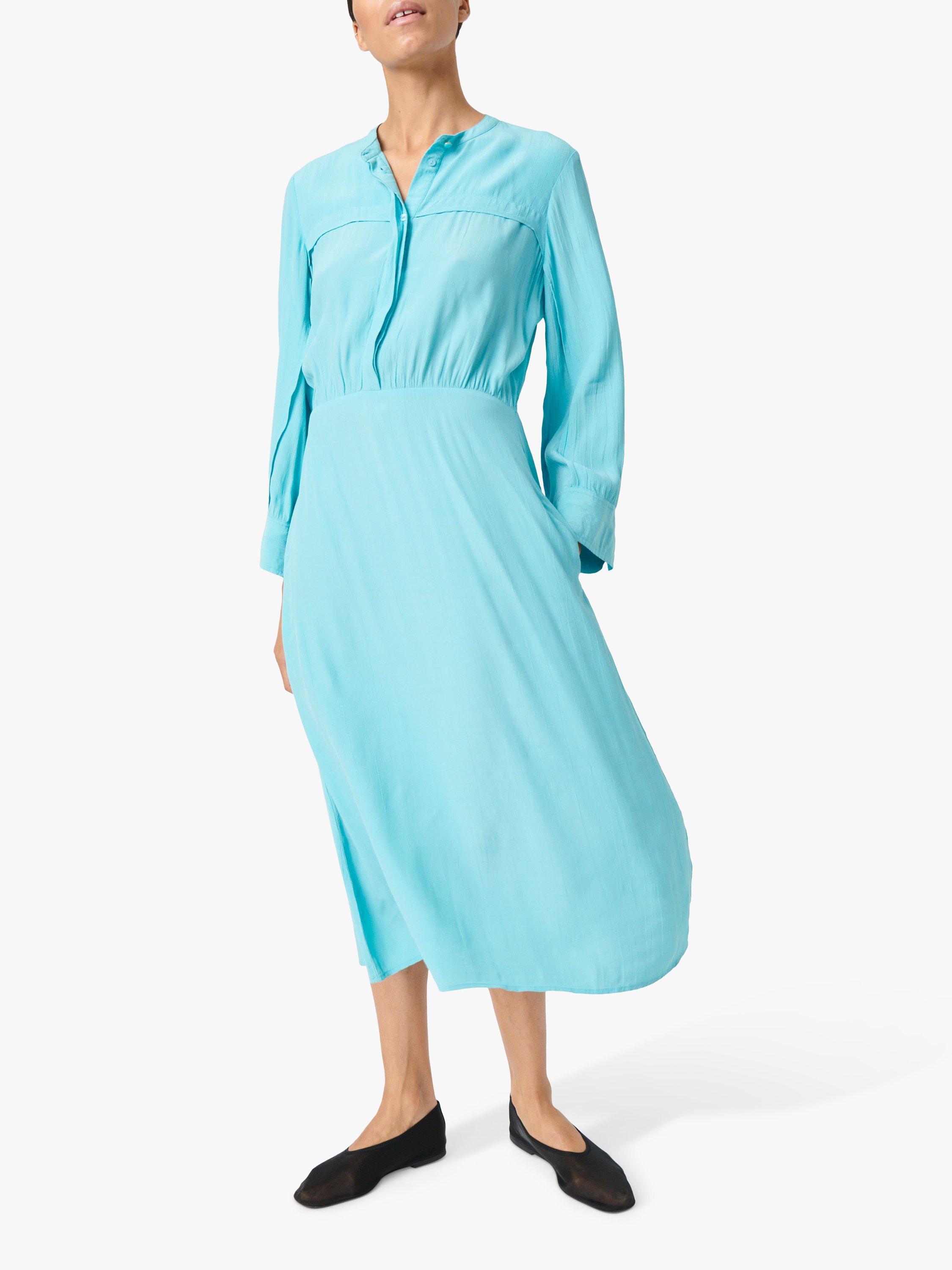 Soaked In Luxury Layna Long Sleeve Shirt Midi Dress Sea Jet