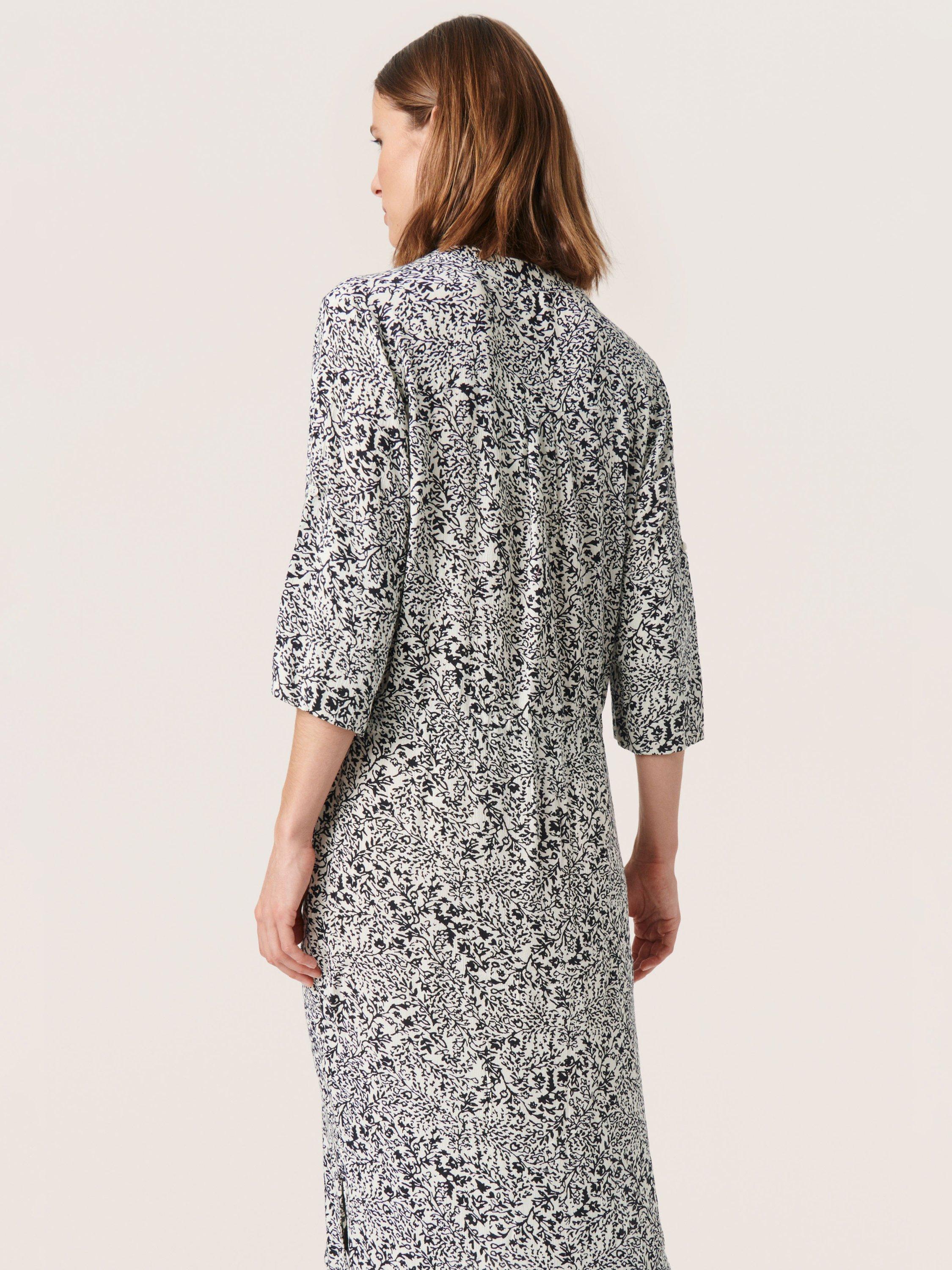 Product image 2 of 6, which shows Soaked In Luxury Zaya Ditsy Print Midi Dress, Black/White, XS
