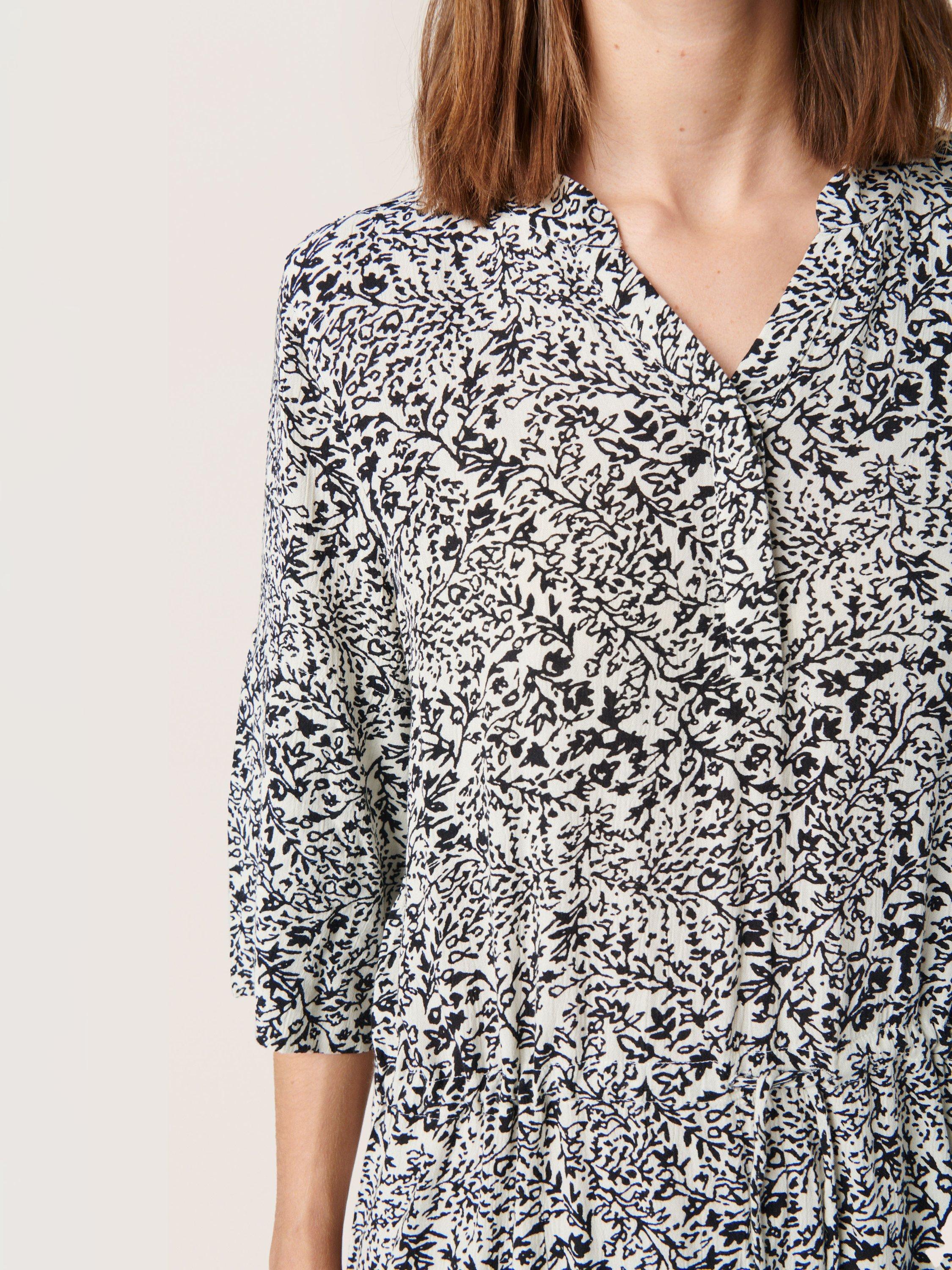 Product image 4 of 6, which shows Soaked In Luxury Zaya Ditsy Print Midi Dress, Black/White, XS