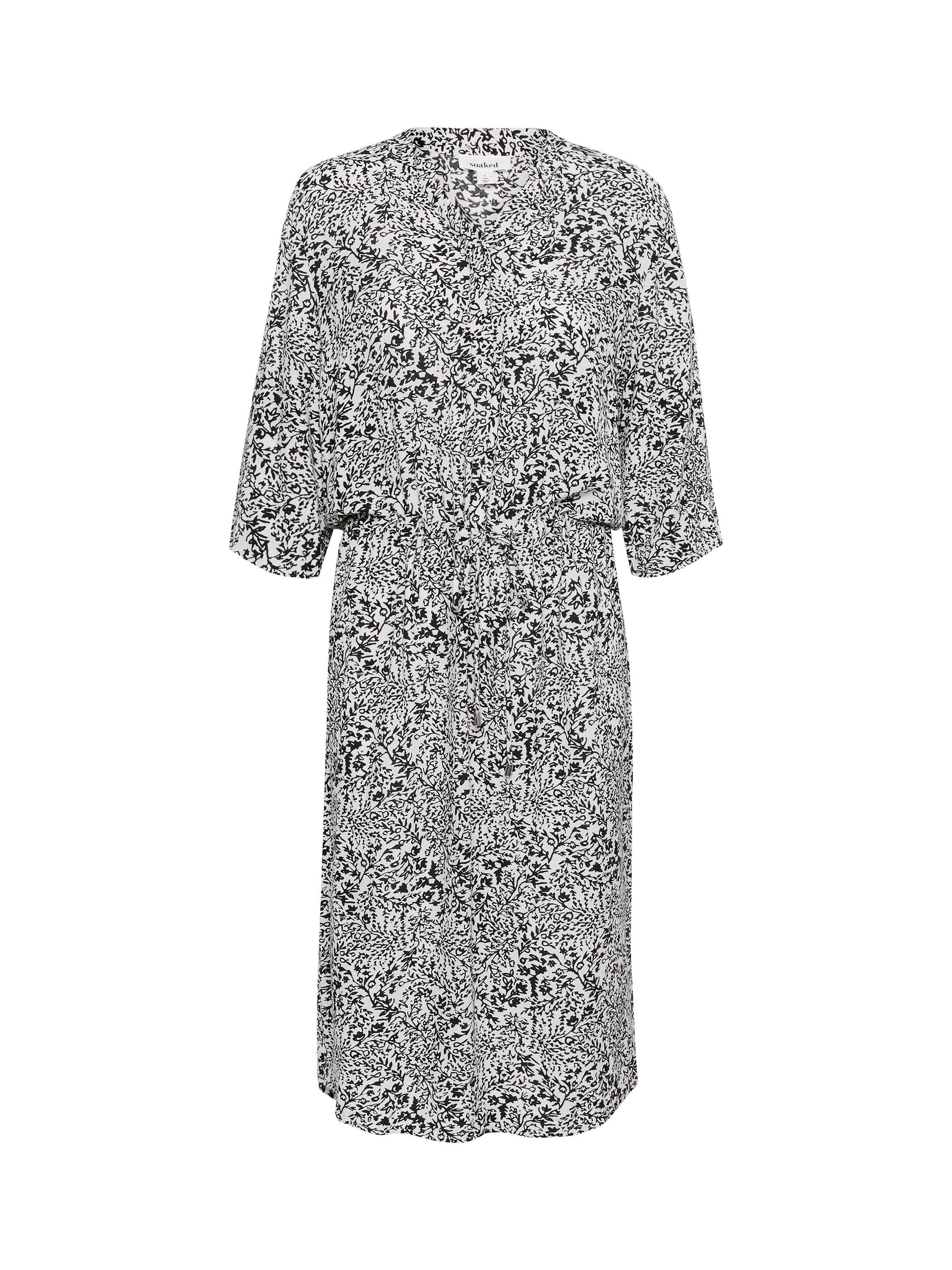 Product image 5 of 6, which shows Soaked In Luxury Zaya Ditsy Print Midi Dress, Black/White, XS