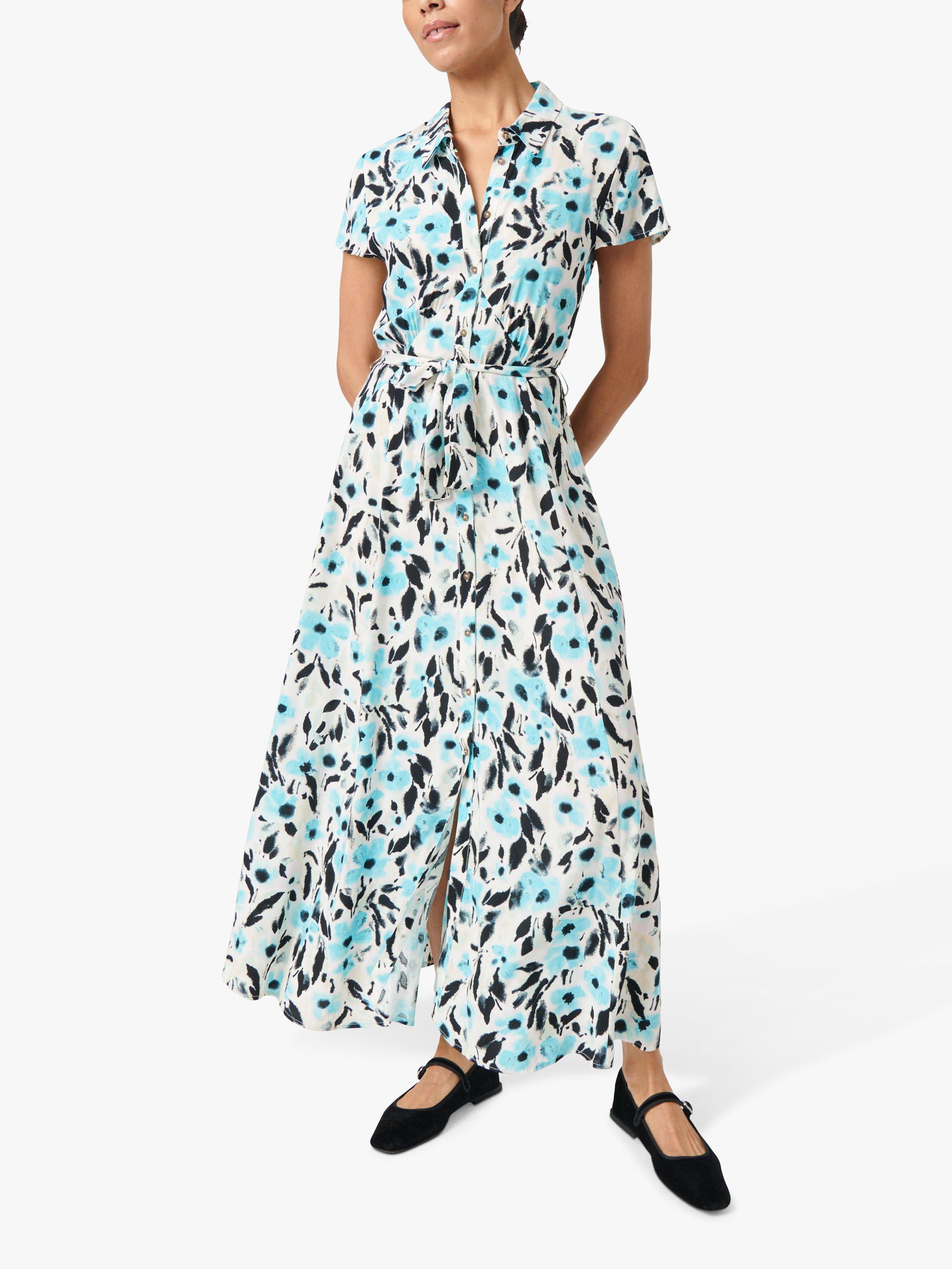 Soaked In Luxury Arjana Maxi Short Sleeve Shirt Dress, Sea Jet Flower