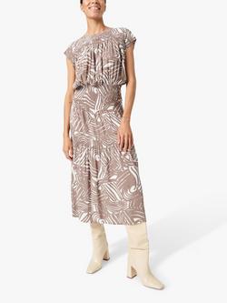 Soaked In Luxury Marian Ecovero Smock Midi Dress, Walnut Lines, Walnut Lines