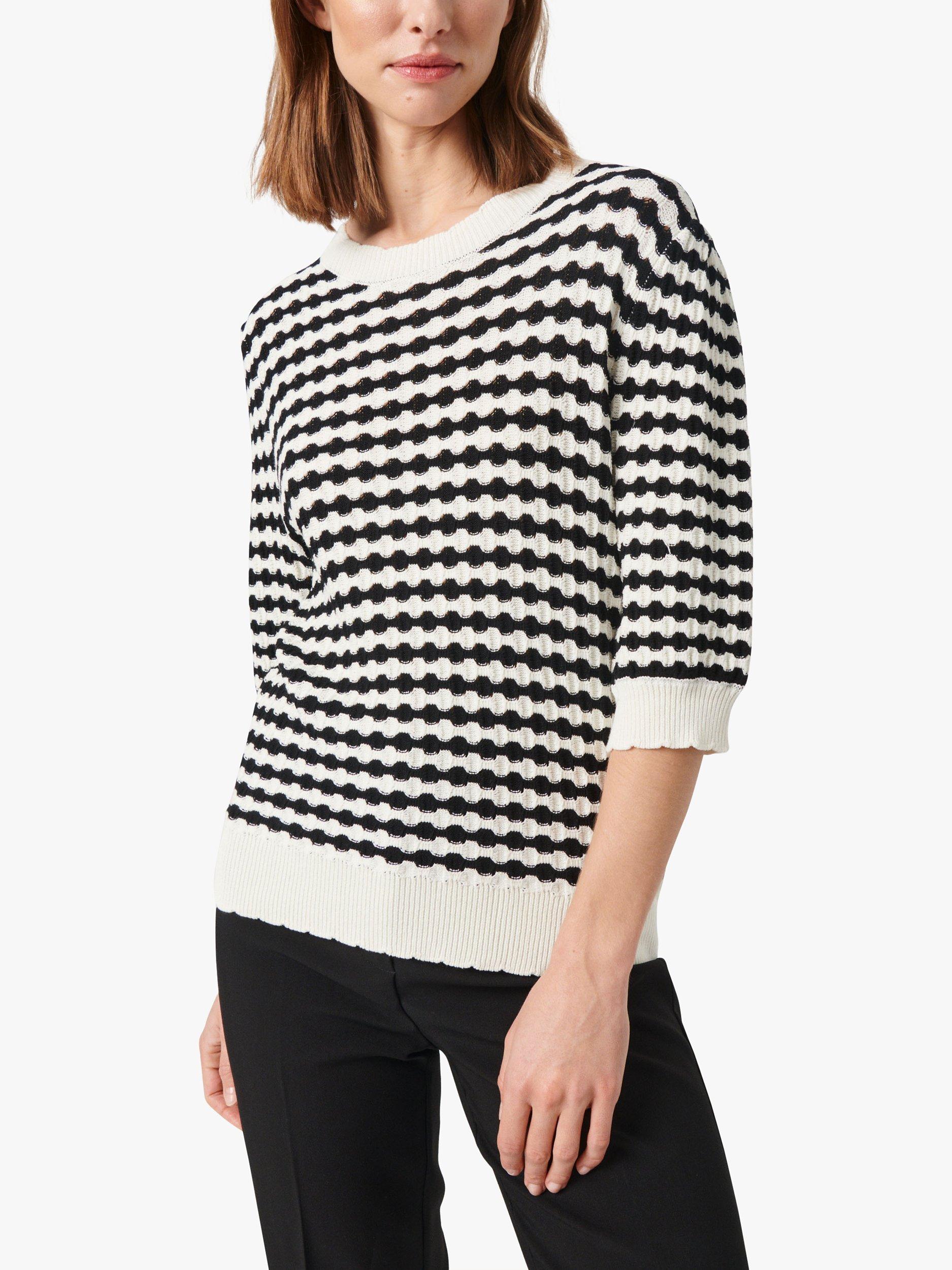 Product image 1 of 7, which shows Soaked In Luxury Indianna Slim Fit 1/2 Sleeve Jumper, Black And White Wave, S