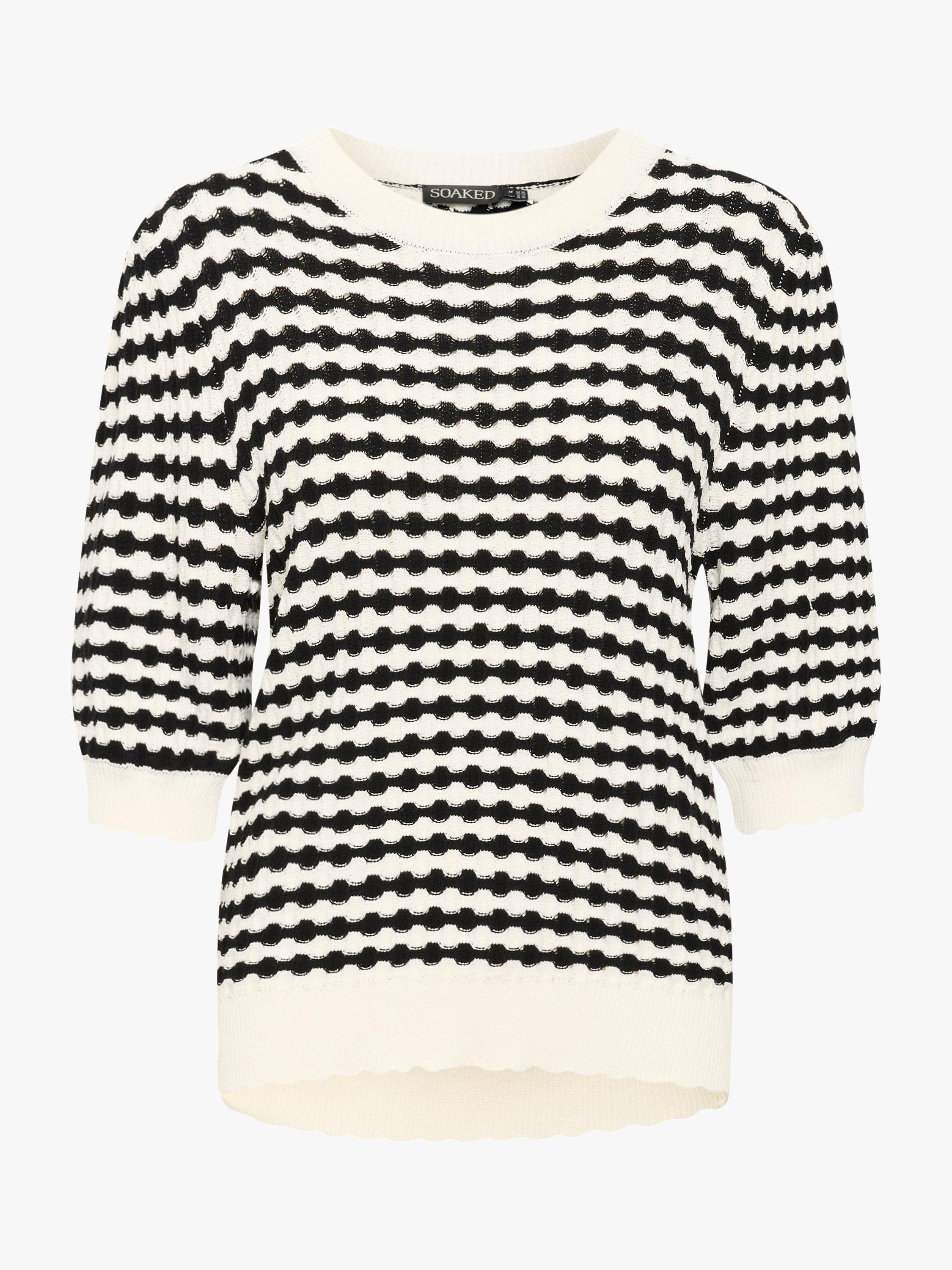 Product image 6 of 7, which shows Soaked In Luxury Indianna Slim Fit 1/2 Sleeve Jumper, Black And White Wave, S