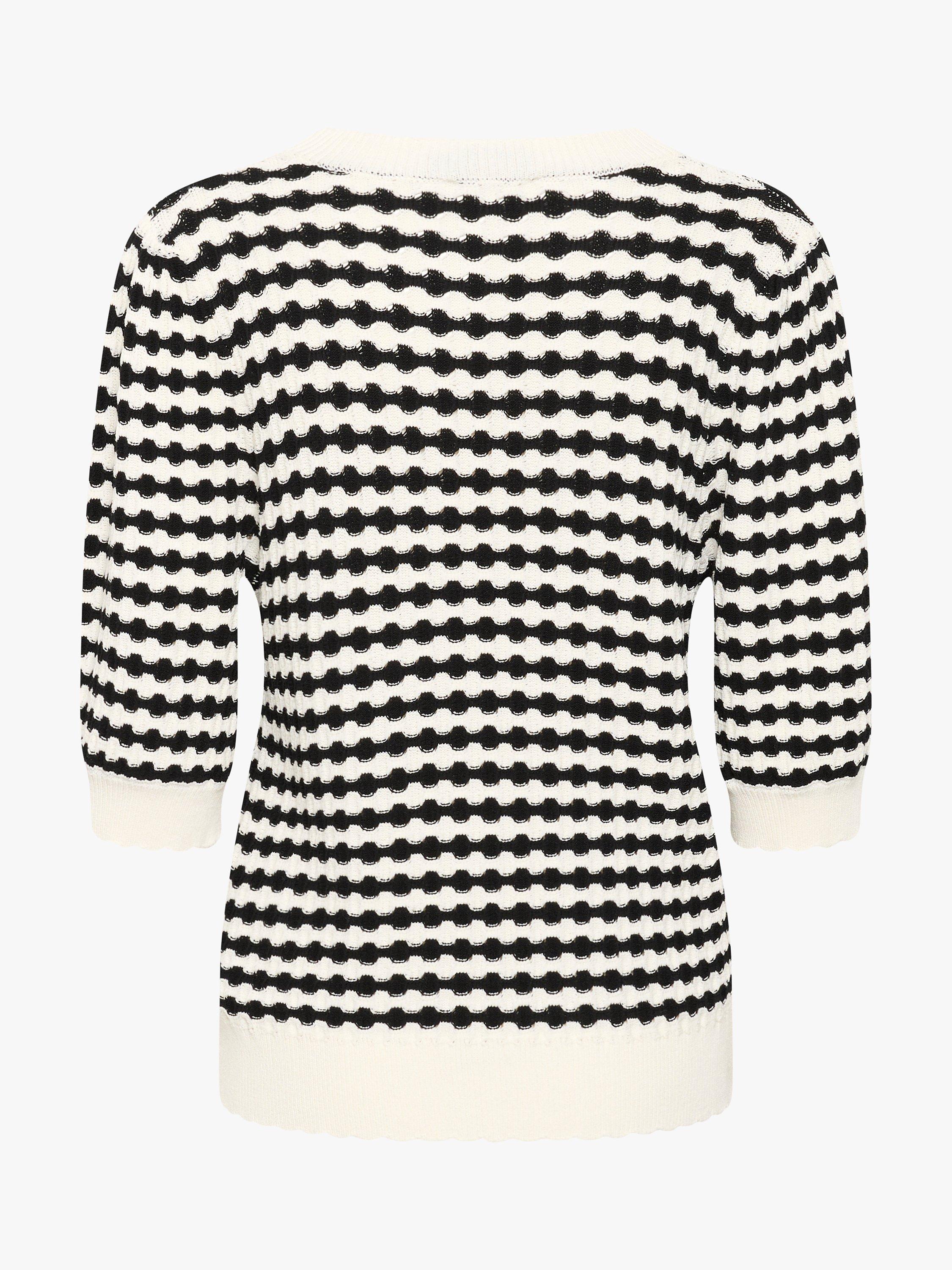 Product image 7 of 7, which shows Soaked In Luxury Indianna Slim Fit 1/2 Sleeve Jumper, Black And White Wave, S