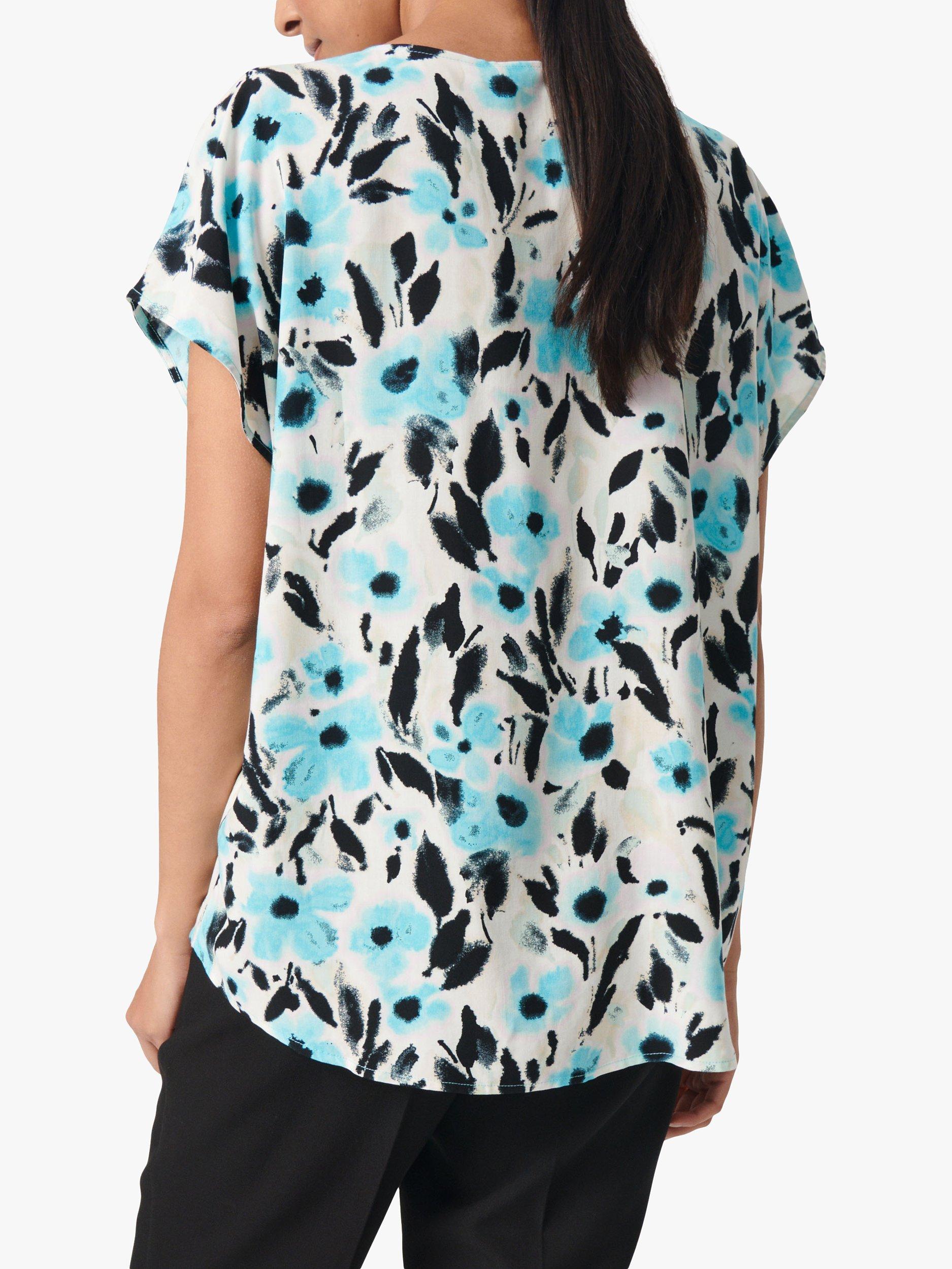 Product image 2 of 6, which shows Soaked In Luxury Dusine Short Sleeve V-Neck Blouse, Sea Jet Flower, XS