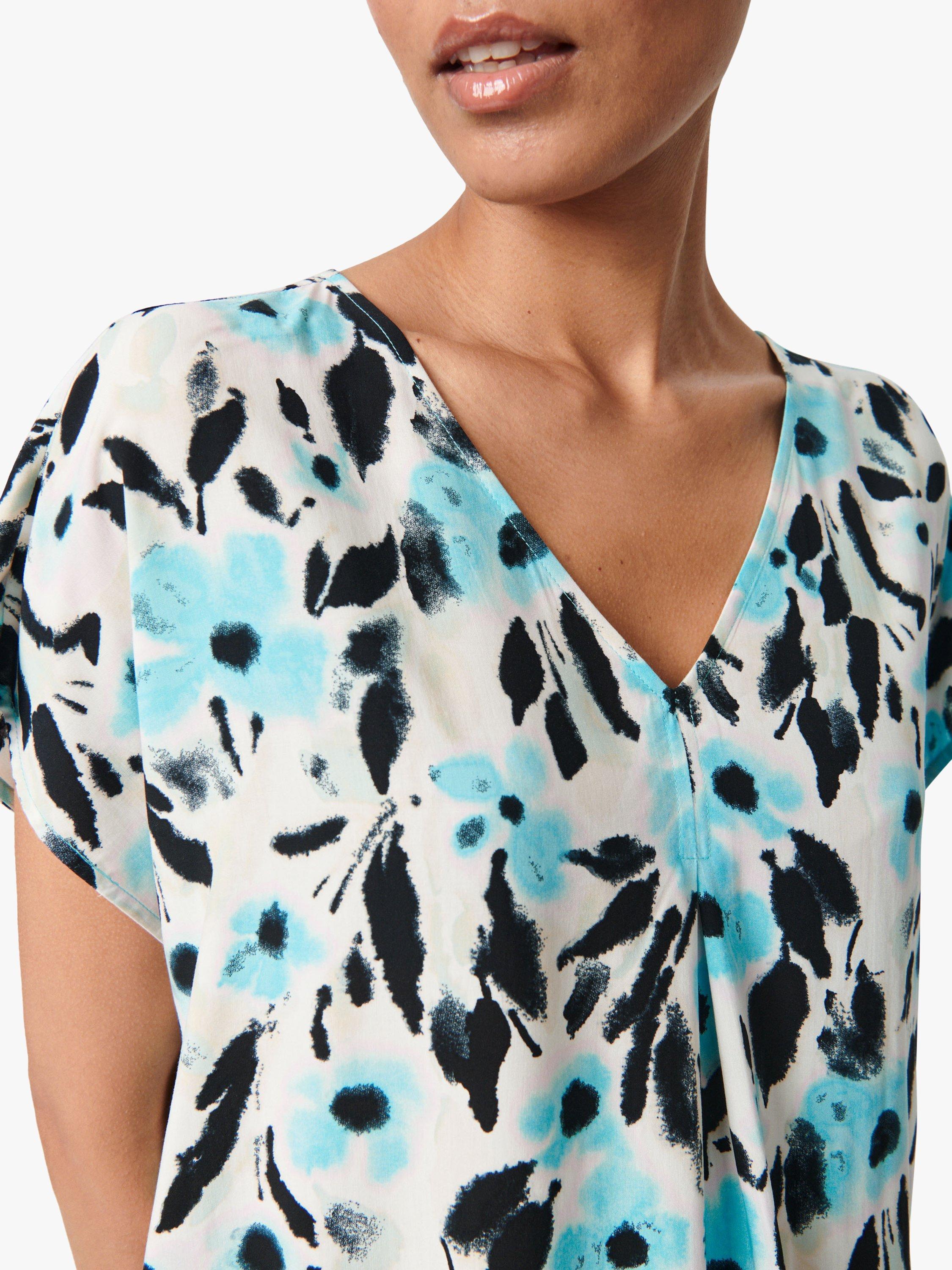 Product image 4 of 6, which shows Soaked In Luxury Dusine Short Sleeve V-Neck Blouse, Sea Jet Flower, XS