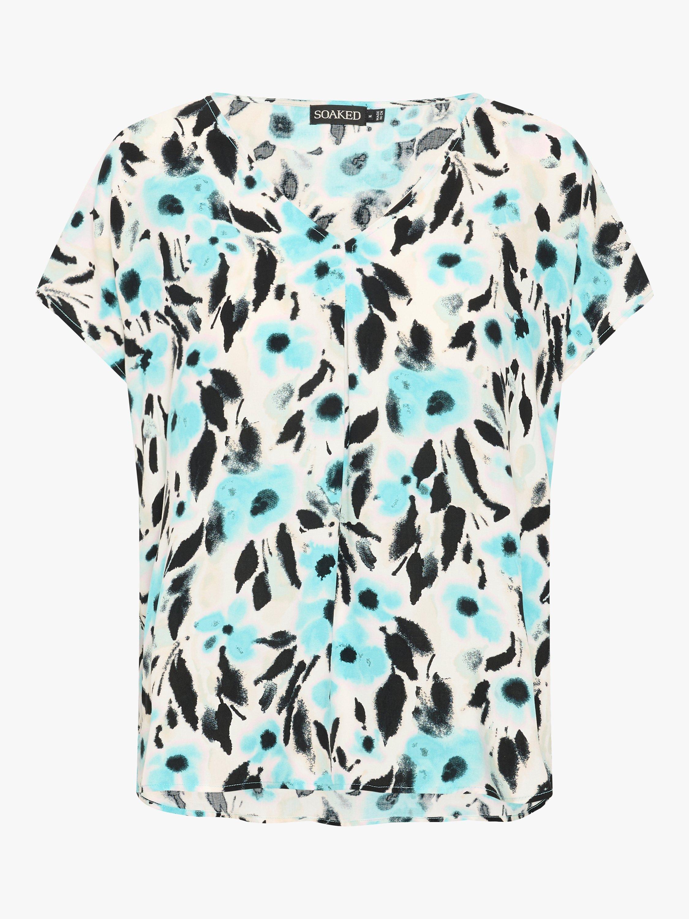 Product image 5 of 6, which shows Soaked In Luxury Dusine Short Sleeve V-Neck Blouse, Sea Jet Flower, XS