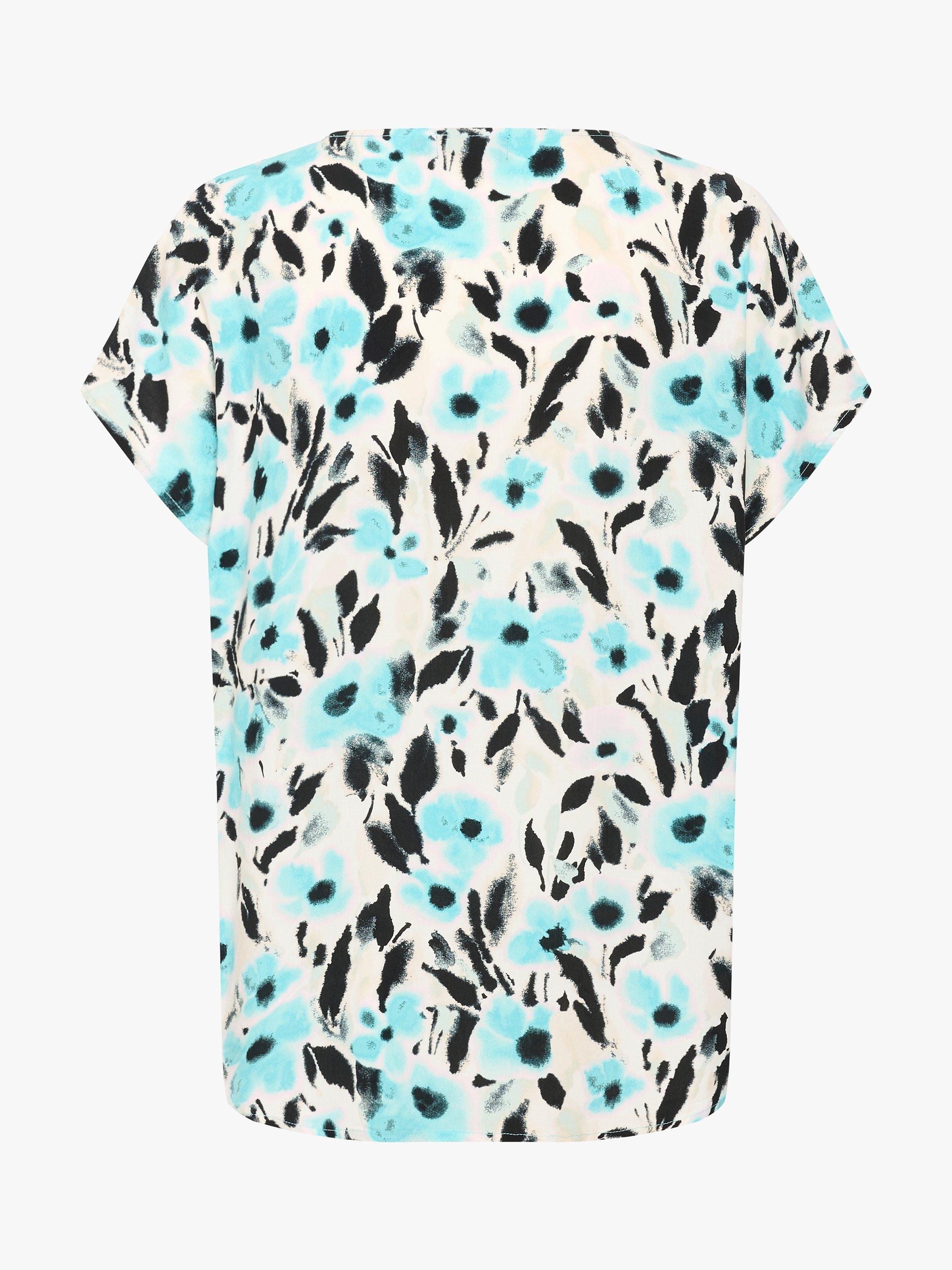 Product image 6 of 6, which shows Soaked In Luxury Dusine Short Sleeve V-Neck Blouse, Sea Jet Flower, XS