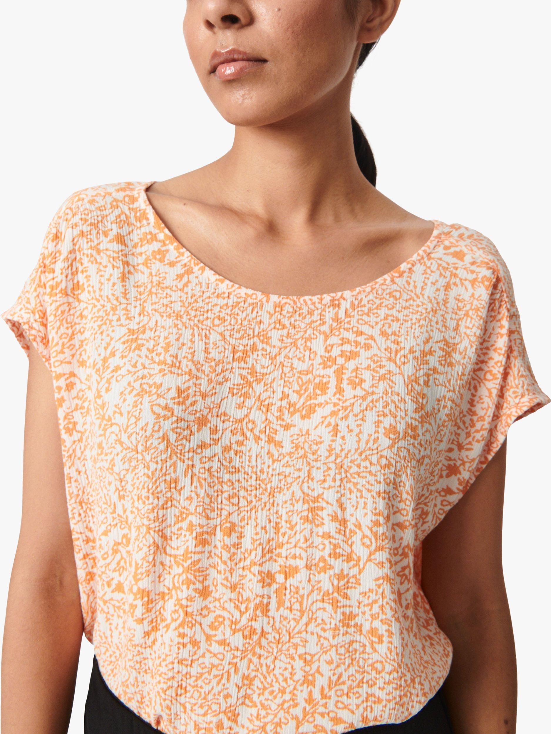 Product image 4 of 6, which shows Soaked In Luxury Zaya Boat Neck Relaxed Fit Top, Tangerine Ditsy, XL