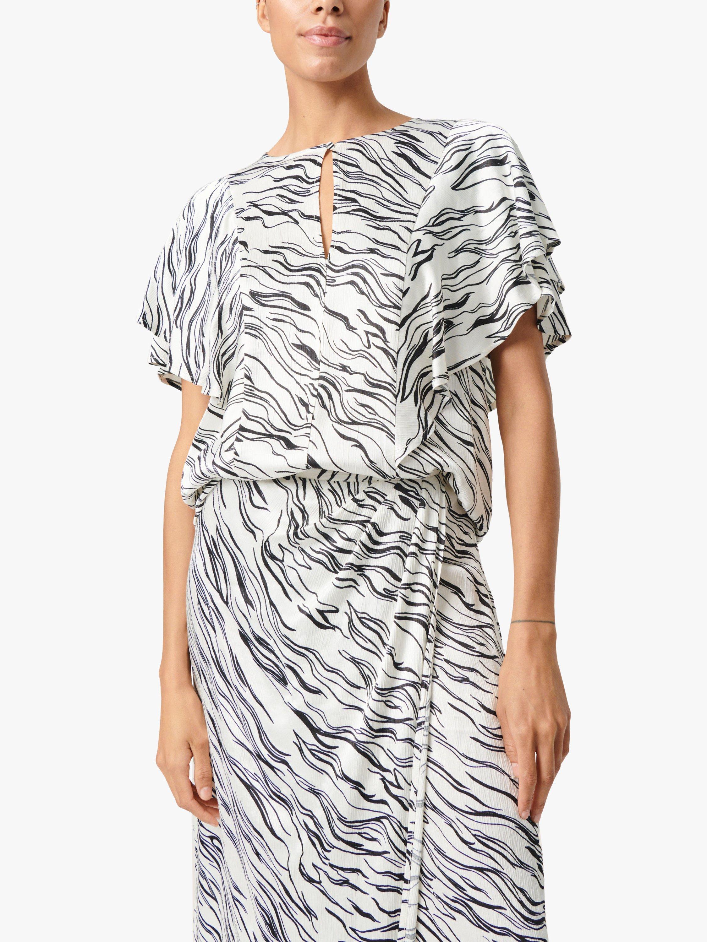 Product image 1 of 7, which shows Soaked In Luxury Vinka Ruffle Sleeve Round Neck Blouse, White/Black Wave, M