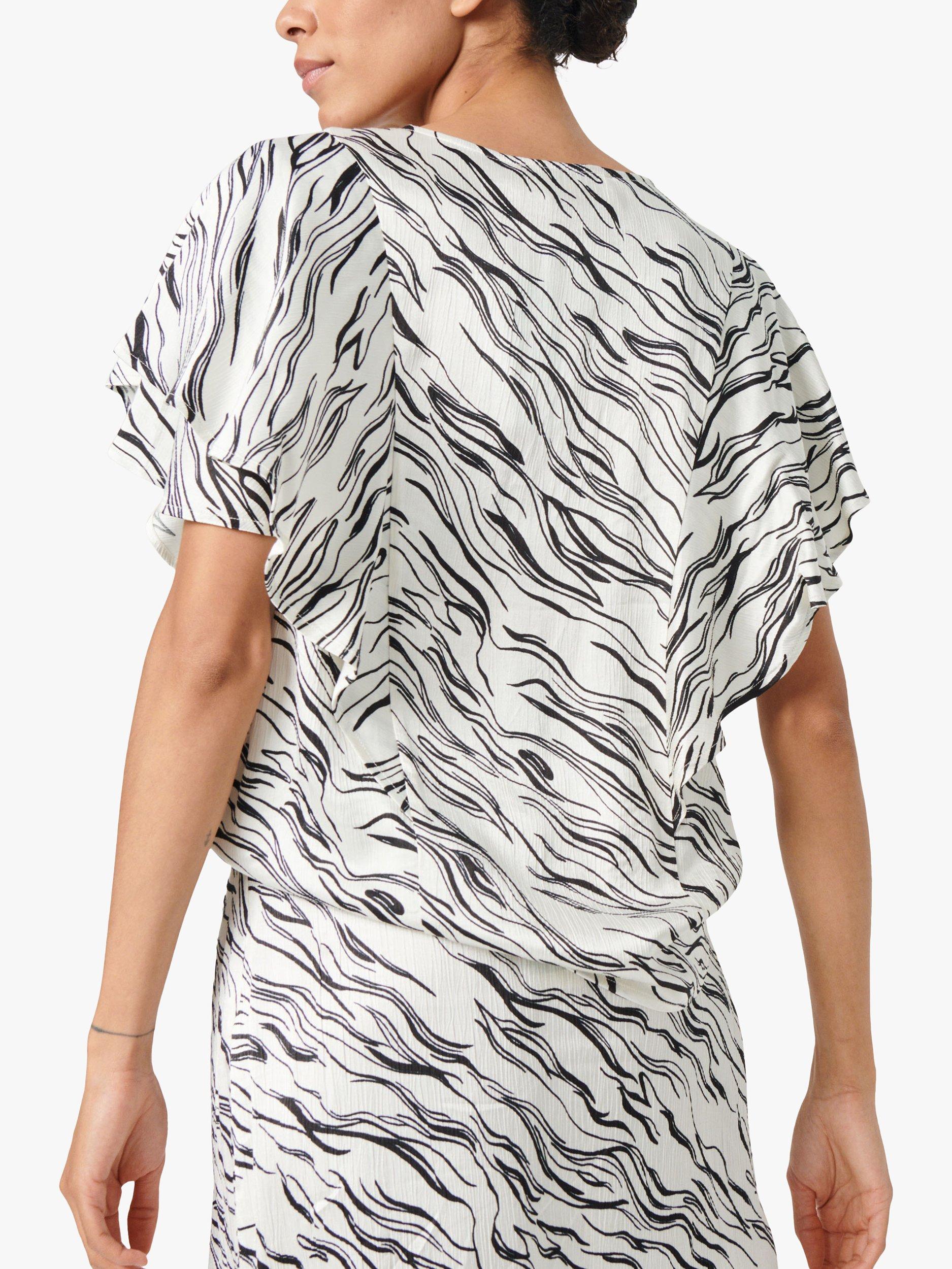 Product image 2 of 7, which shows Soaked In Luxury Vinka Ruffle Sleeve Round Neck Blouse, White/Black Wave, M