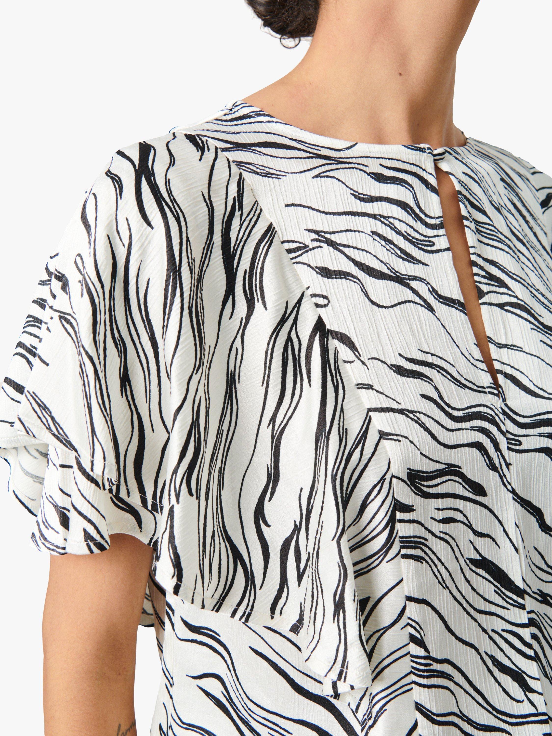 Product image 5 of 7, which shows Soaked In Luxury Vinka Ruffle Sleeve Round Neck Blouse, White/Black Wave, M