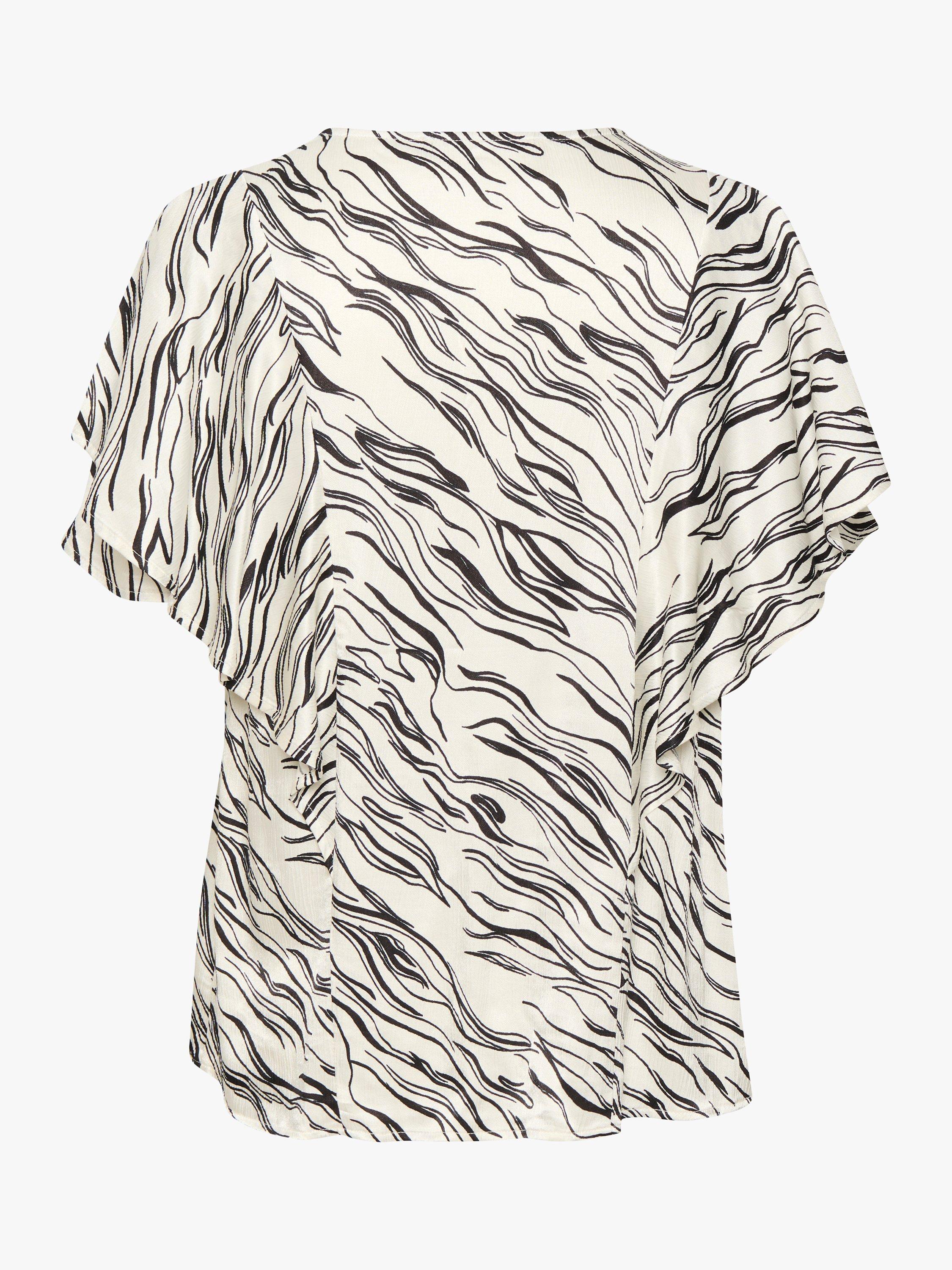Product image 7 of 7, which shows Soaked In Luxury Vinka Ruffle Sleeve Round Neck Blouse, White/Black Wave, M