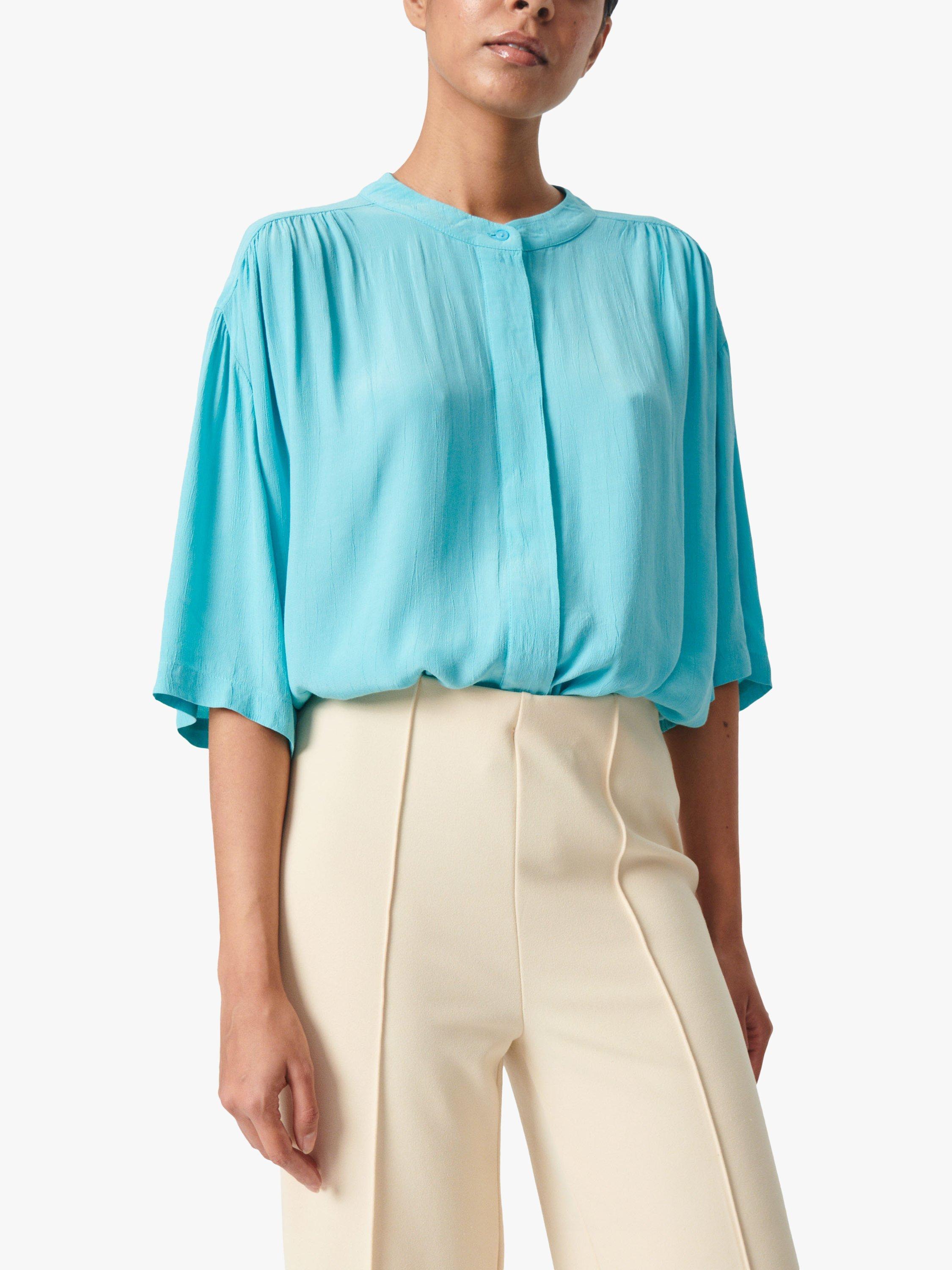 Product image 1 of 6, which shows Soaked In Luxury Layna Loose Fit Blouse, Sea Jet, M