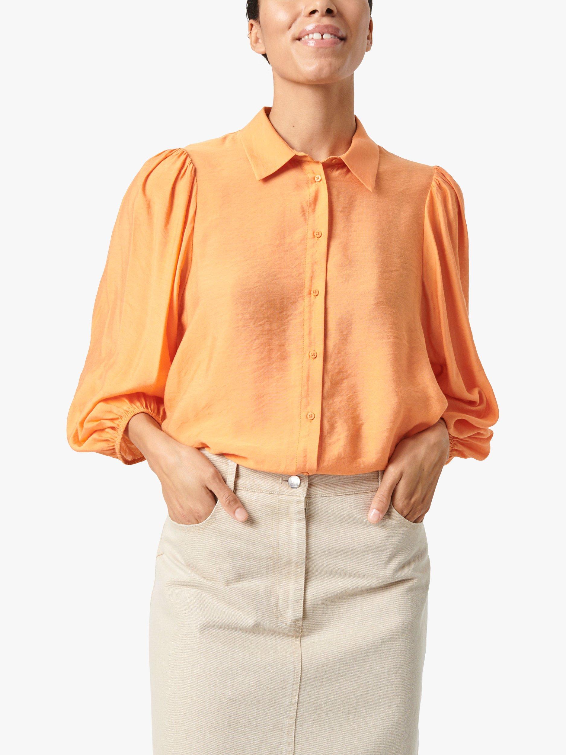 Product image 1 of 5, which shows Soaked In Luxury Leodora Cropped Sleeve Buttons Shirt, Tangerine, M