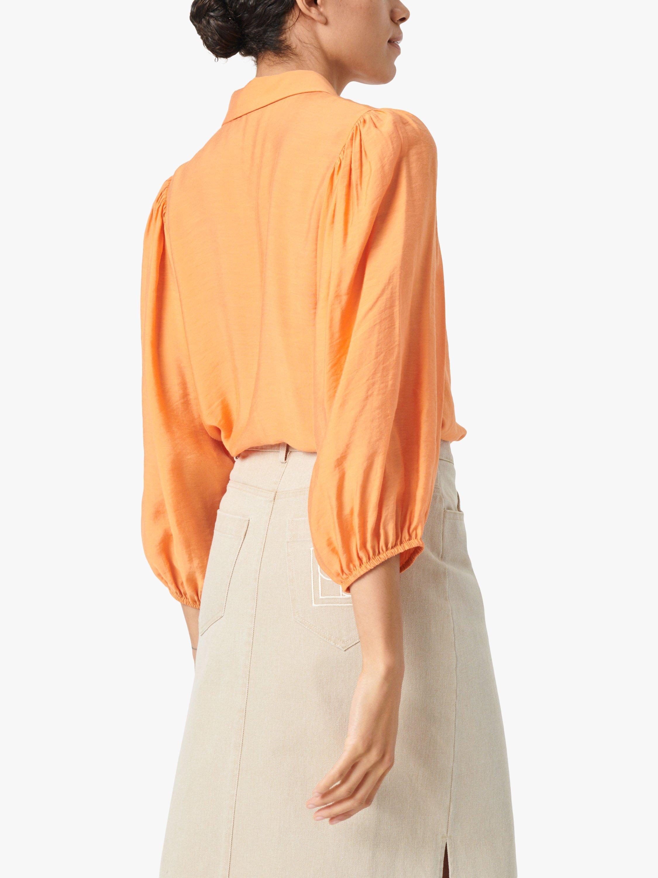 Product image 2 of 5, which shows Soaked In Luxury Leodora Cropped Sleeve Buttons Shirt, Tangerine, M