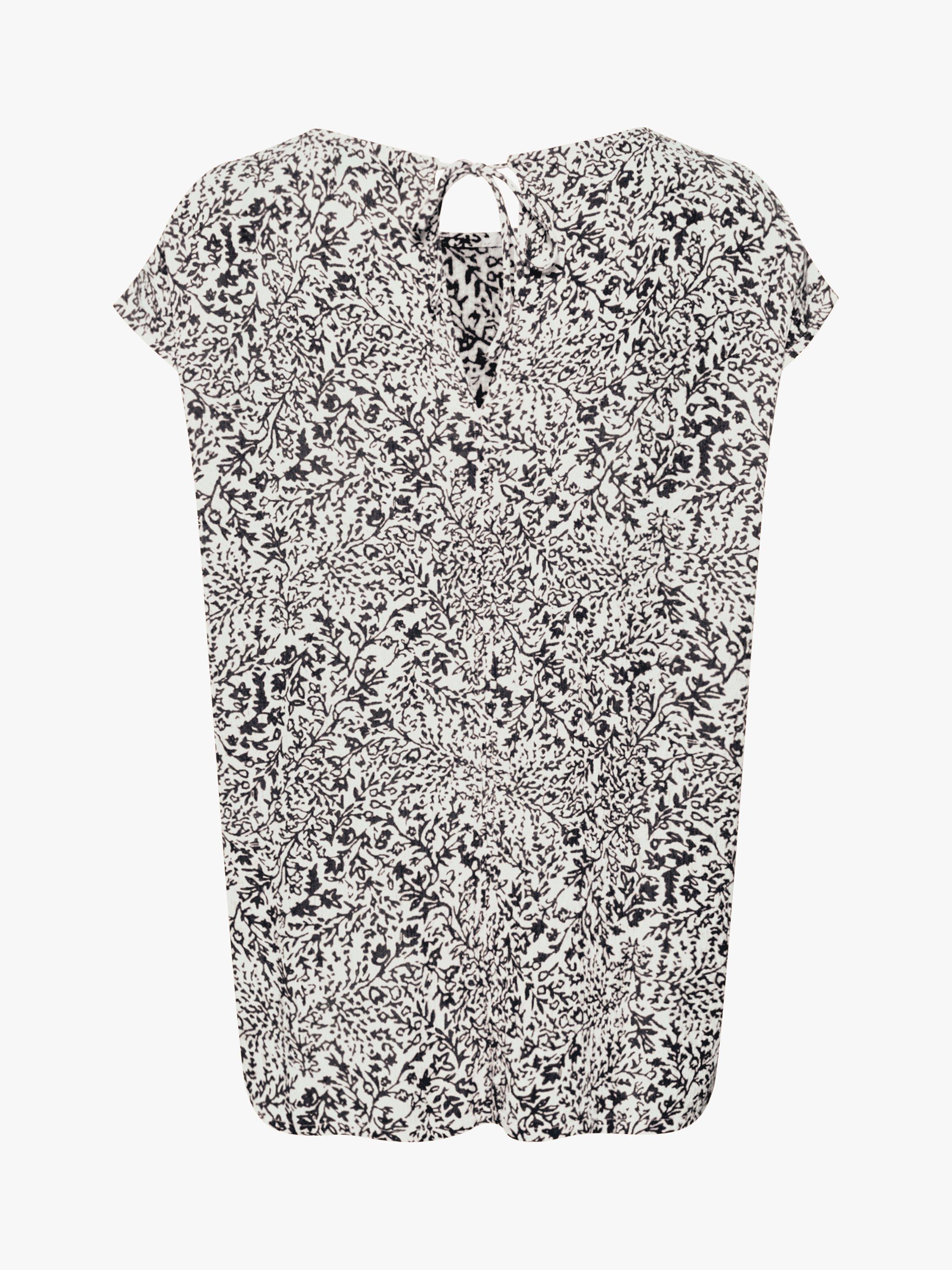 Product image 6 of 6, which shows Soaked In Luxury Zaya Boat Neck Relaxed Fit Top, Black/ White Ditsy, S