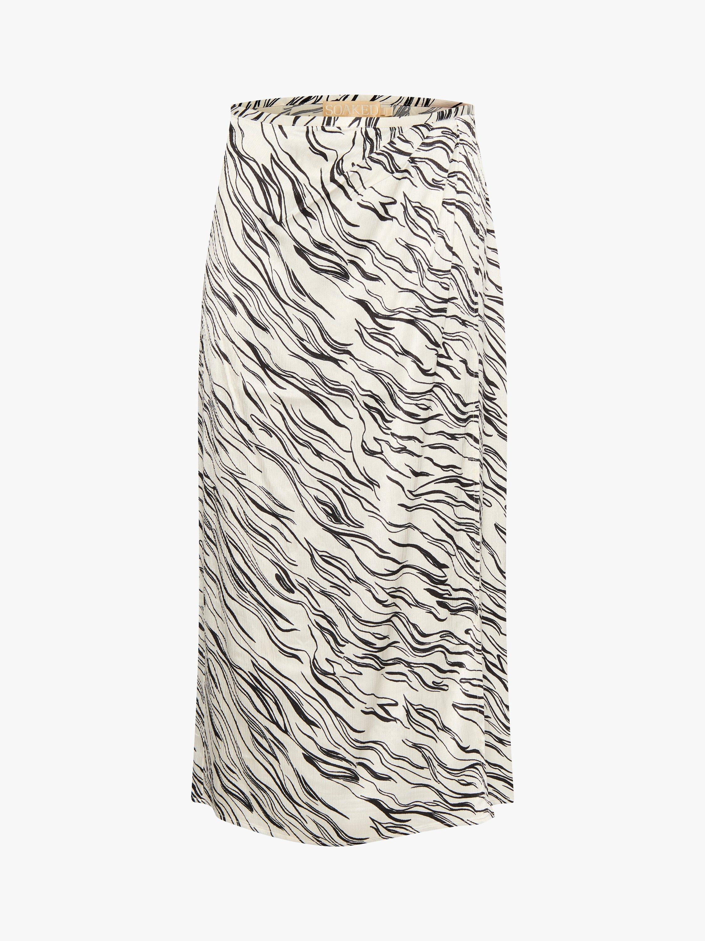 Soaked In Luxury Vinka Wrap Maxi Skirt, White/Black Wave, XS