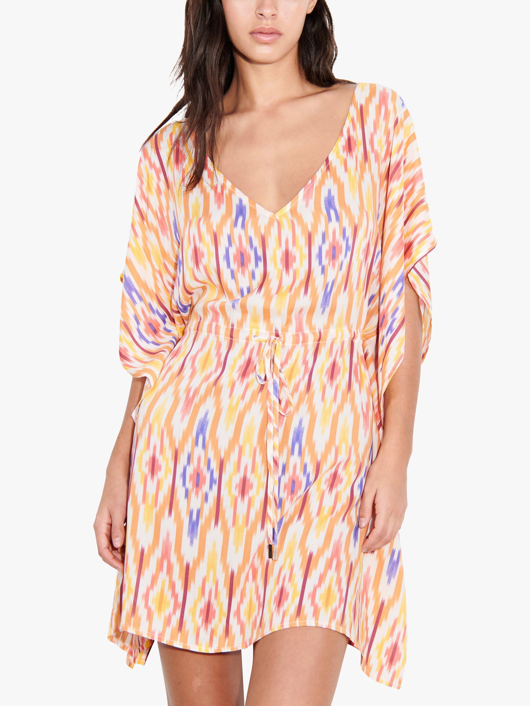 Chantelle Devotion Ikat Print Beach Kaftan, Red/Multi