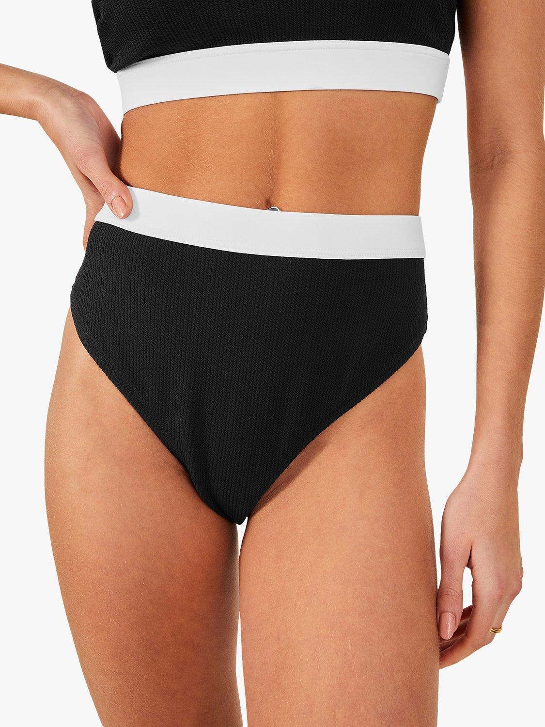 Product image 1 of 2, which shows Accessorize High Waist Textured Bikini Bottoms, Black/White, 8