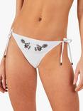 Accessorize Embroidered Fan Tie Side Bikini Bottoms, White