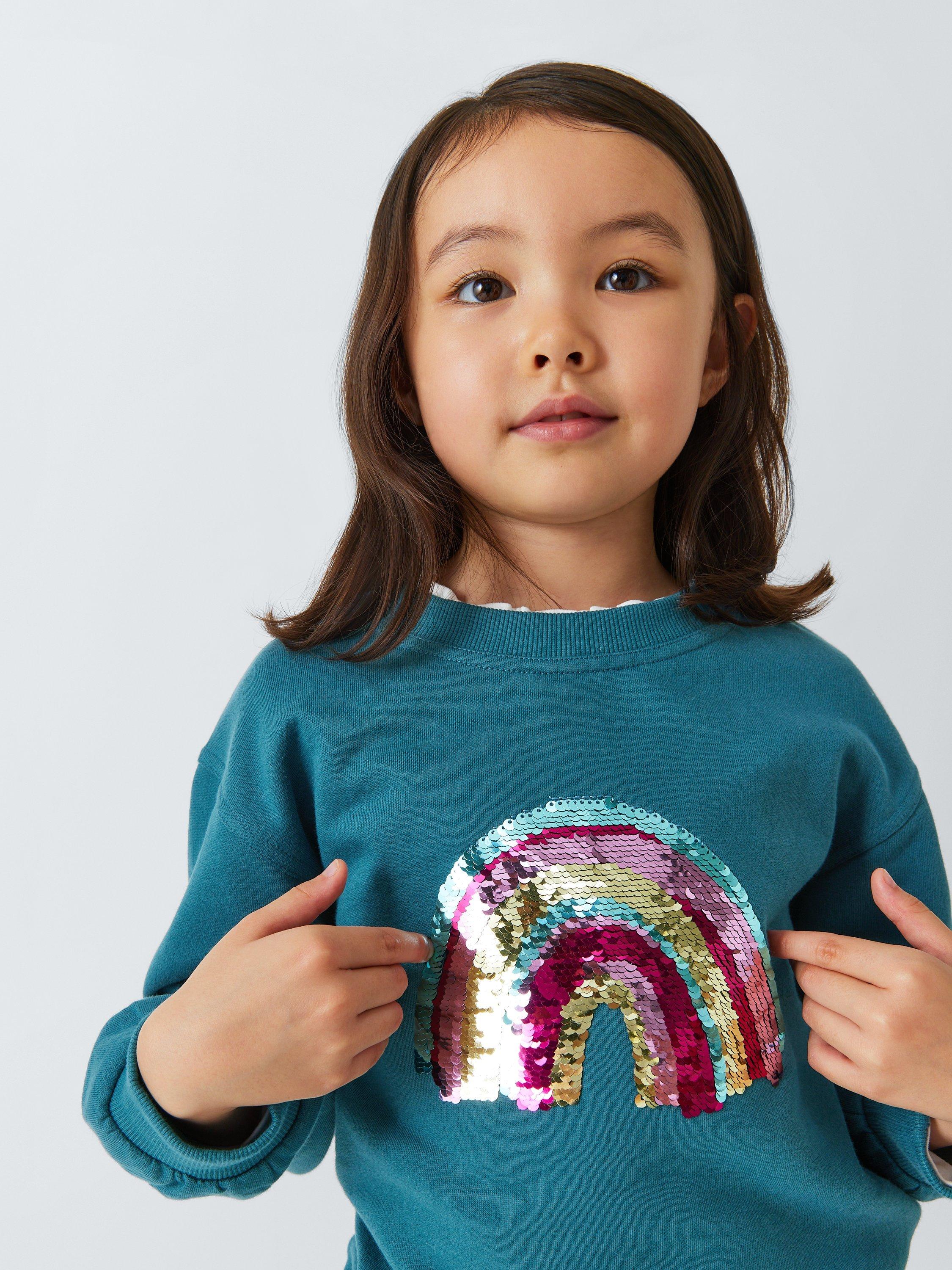 John Lewis Kids Rainbow Sequin Cotton Sweatshirt Blue