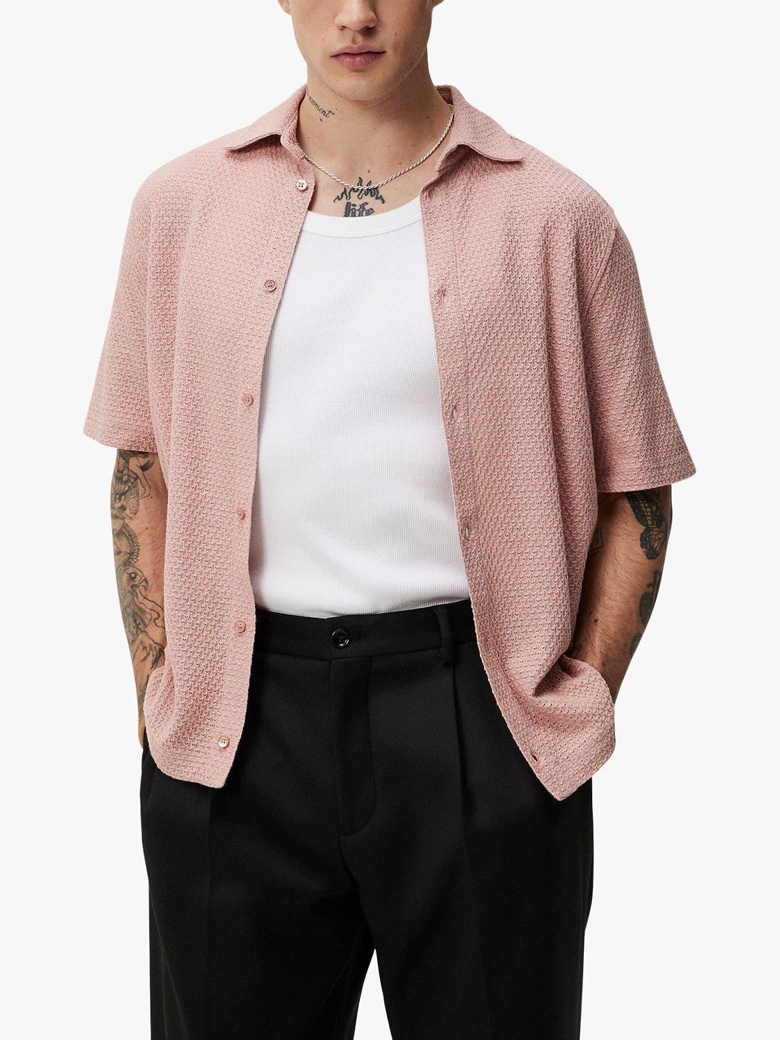 Product image 1 of 4, which shows J.Lindeberg Torpa Airy Short Sleeve Shirt, Powder Pink, S
