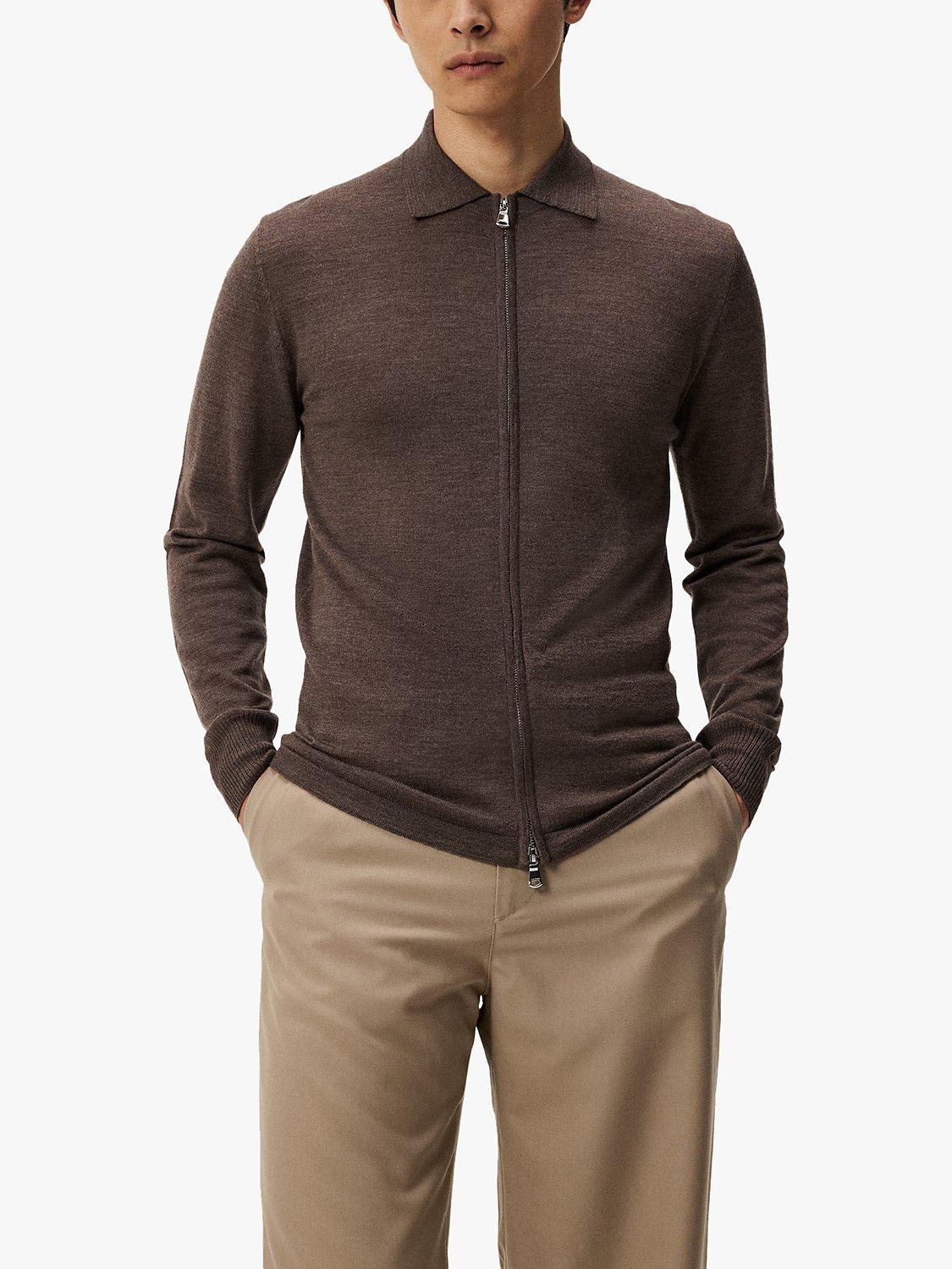 J.Lindeberg Nyle Light Merino Zip Cardigan, Walnut Melange, S