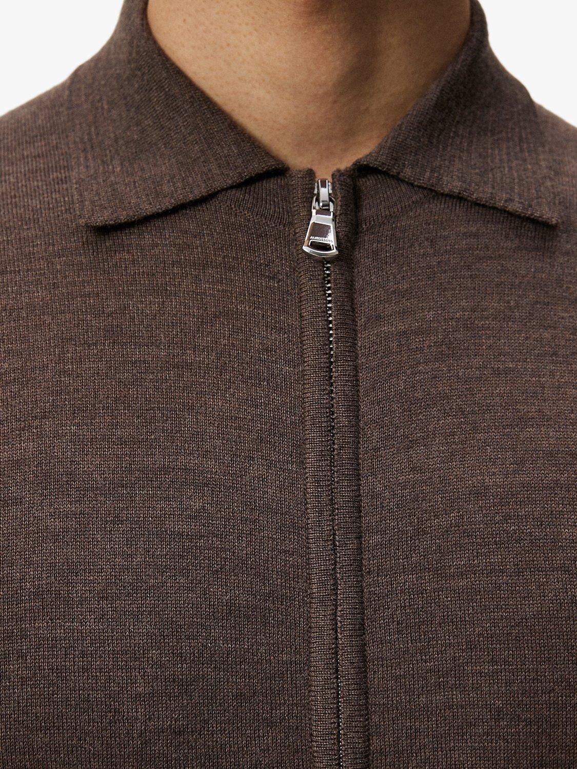 J.Lindeberg Nyle Light Merino Zip Cardigan, Walnut Melange, S