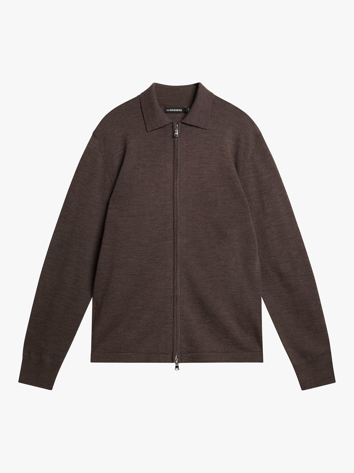 J.Lindeberg Nyle Light Merino Zip Cardigan, Walnut Melange, S