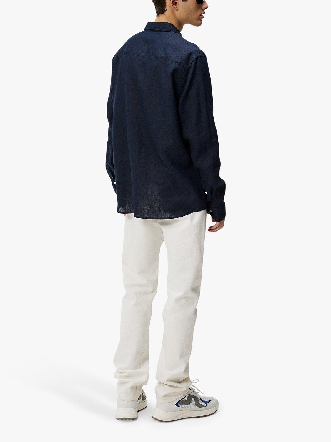 Product image 2 of 5, which shows J.Lindeberg Regular Fit Long Sleeve Linen Shirt, Navy, M