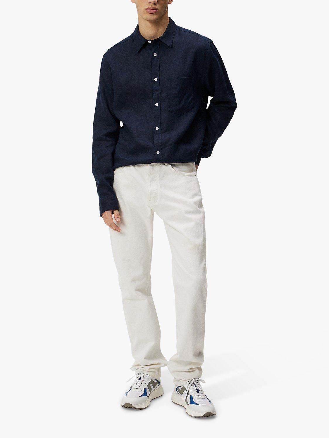 Product image 3 of 5, which shows J.Lindeberg Regular Fit Long Sleeve Linen Shirt, Navy, M