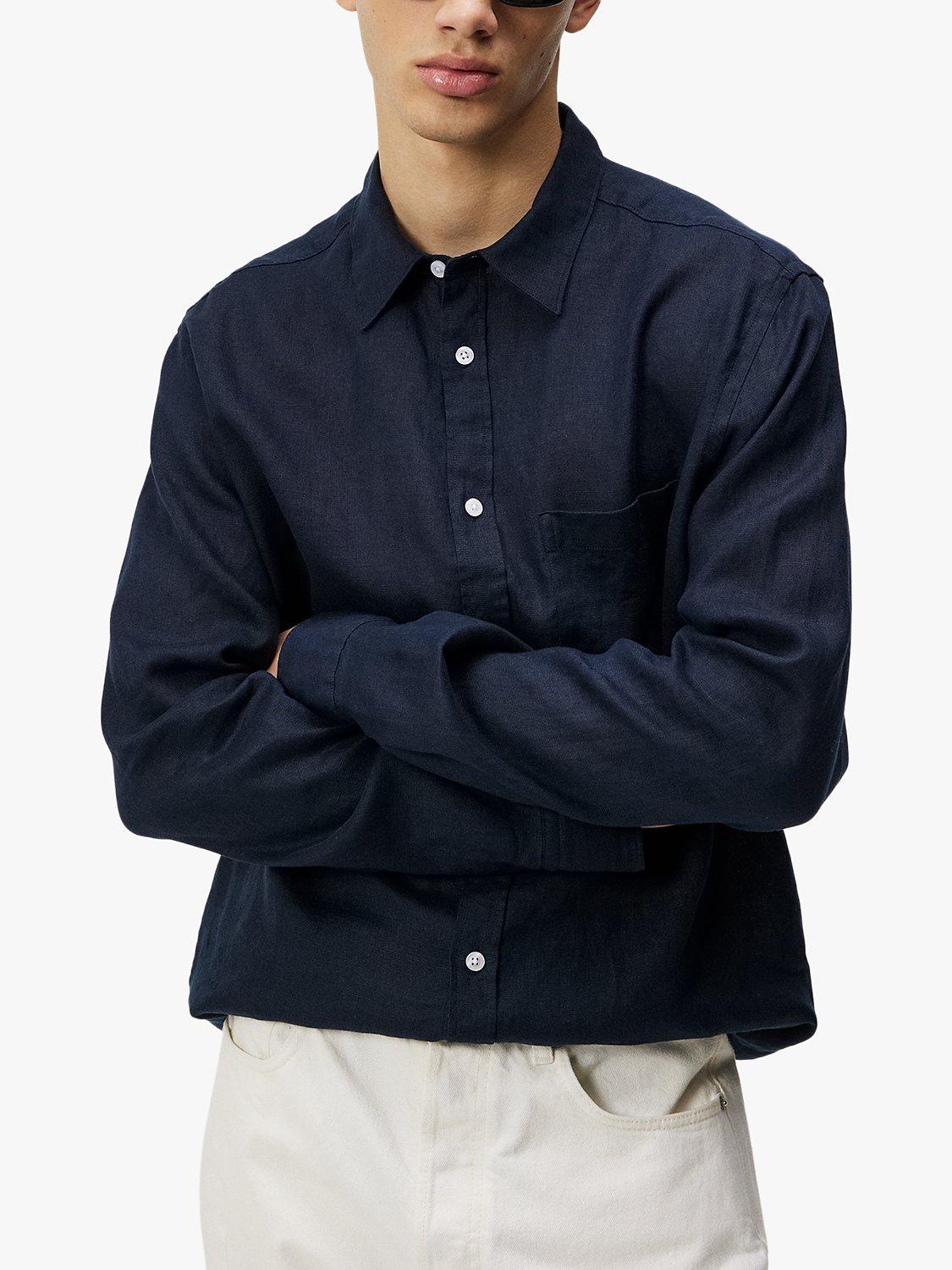 Product image 4 of 5, which shows J.Lindeberg Regular Fit Long Sleeve Linen Shirt, Navy, M