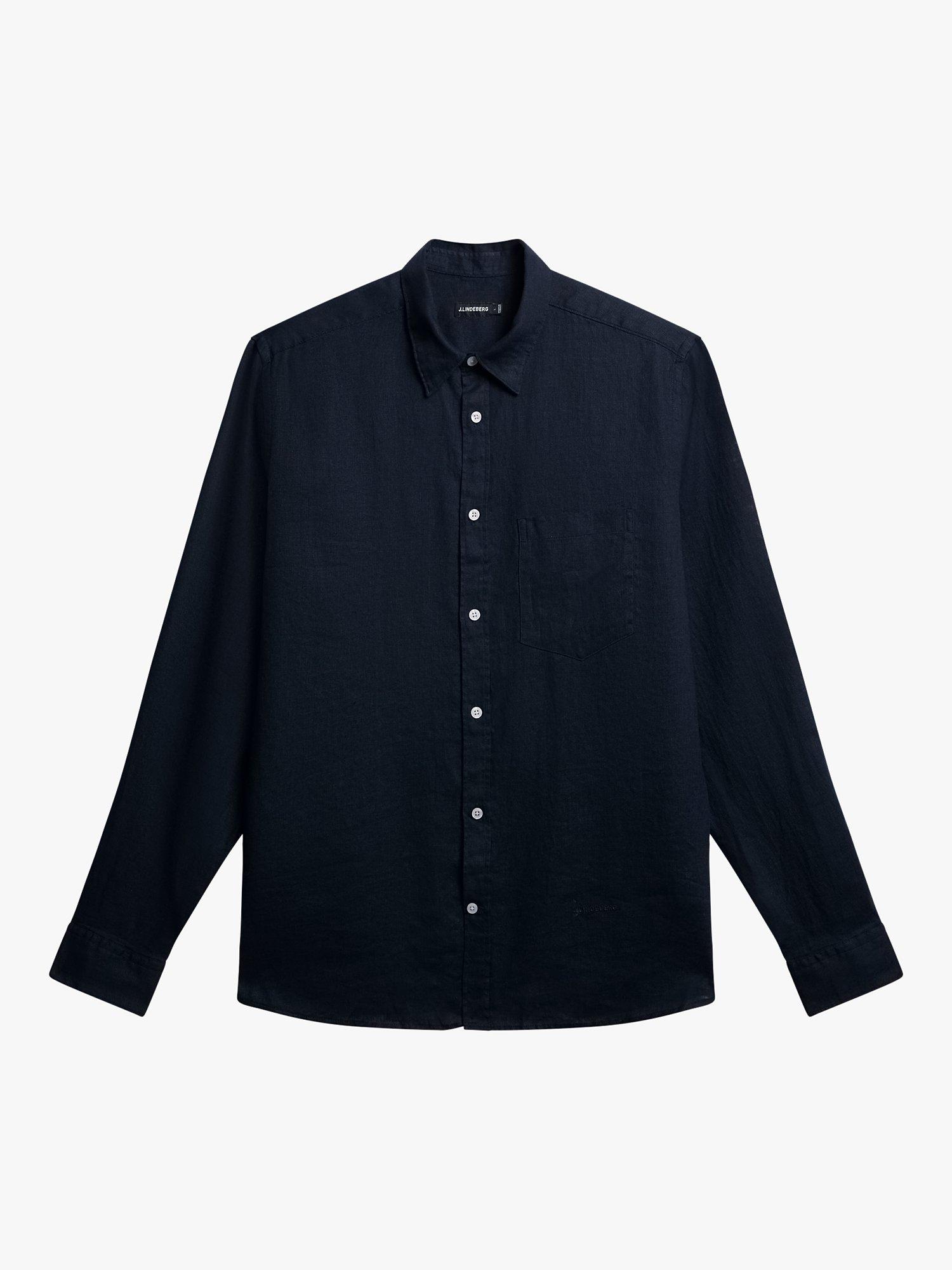 Product image 5 of 5, which shows J.Lindeberg Regular Fit Long Sleeve Linen Shirt, Navy, M