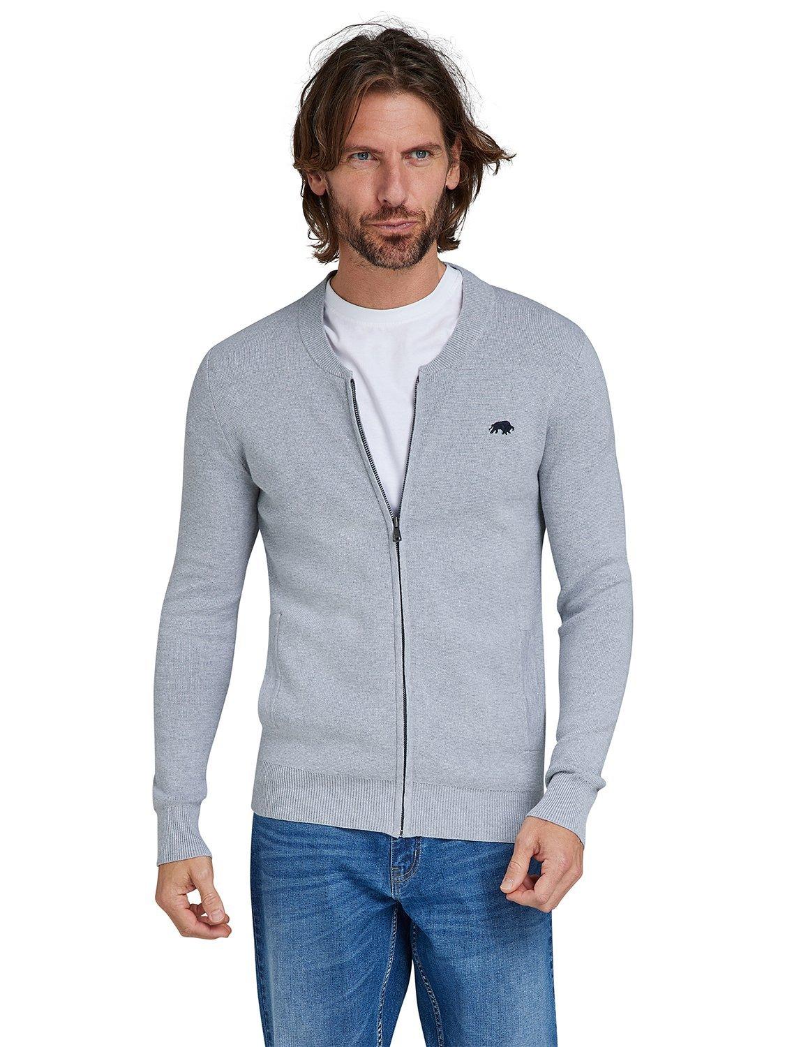 Raging Bull Knitted Baseball Zip Cardigan, Grey Marl