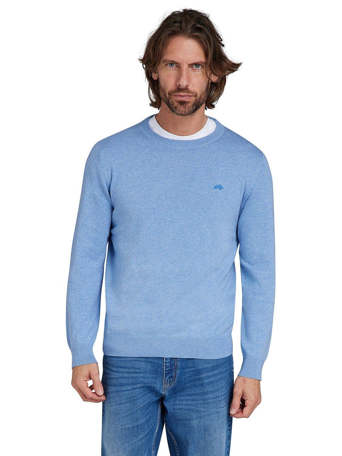 Raging Bull Crew Neck Cotton Jumper, Sky Blue