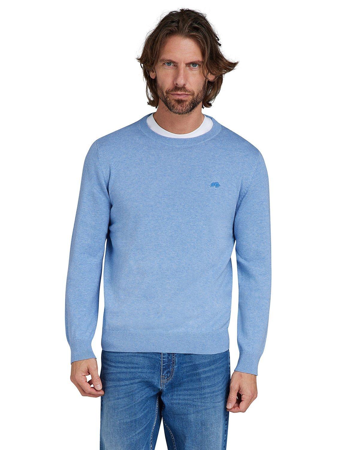 Raging Bull Crew Neck Cotton Jumper, Sky Blue, S