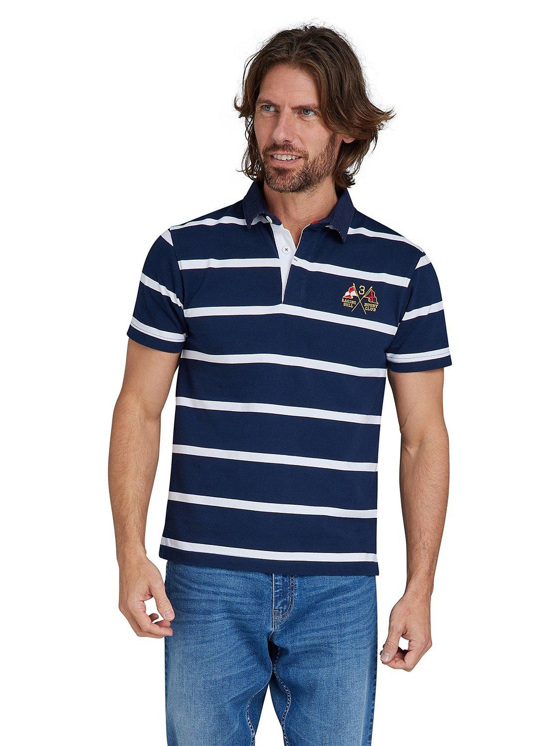 Raging Bull Short Sleeve Fine Stripe Rugby Top, Navy/White