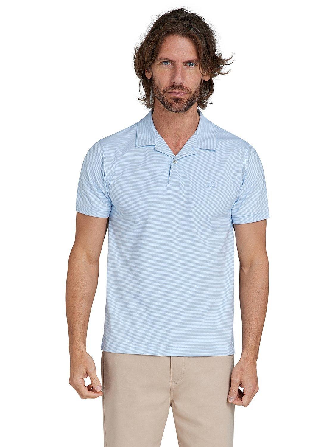 Raging Bull Feeder Stripe Jersey Polo Shirt, Sky Blue