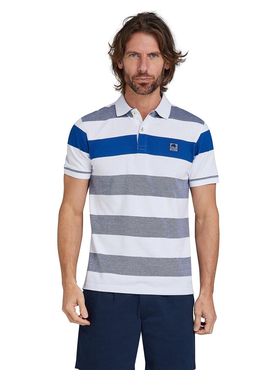 Raging Bull Birdseye Stripe Polo Shirt, Cobalt Blue/Multi