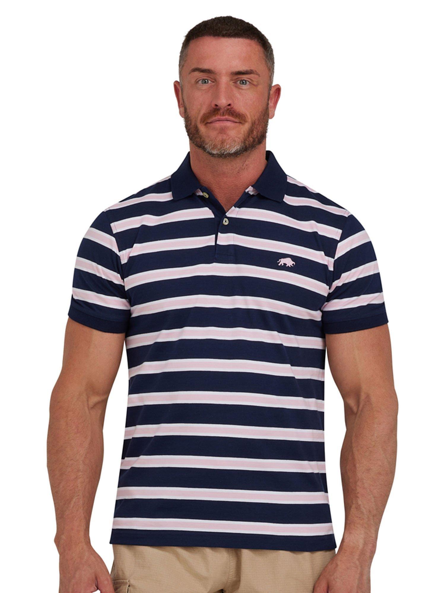 Raging Bull Tram Stripe Jersey Polo Shirt, Pink/Multi
